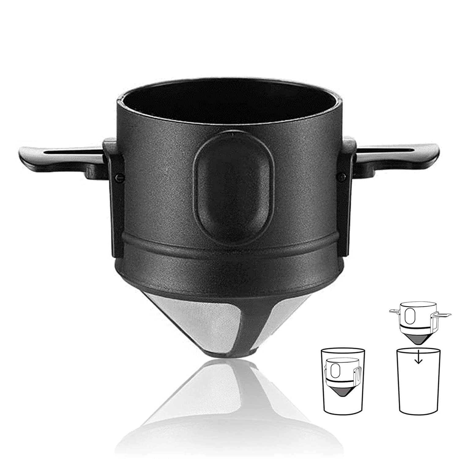 Sponsored Ad – Filter Coffee Maker , Double Mesh Pour Over Food Grade Stainless Steel & Plastic Coffee Dripper,Foldable to Fit Most Cup Keep Coffee Flavour Easy to Use and Clean (Round)