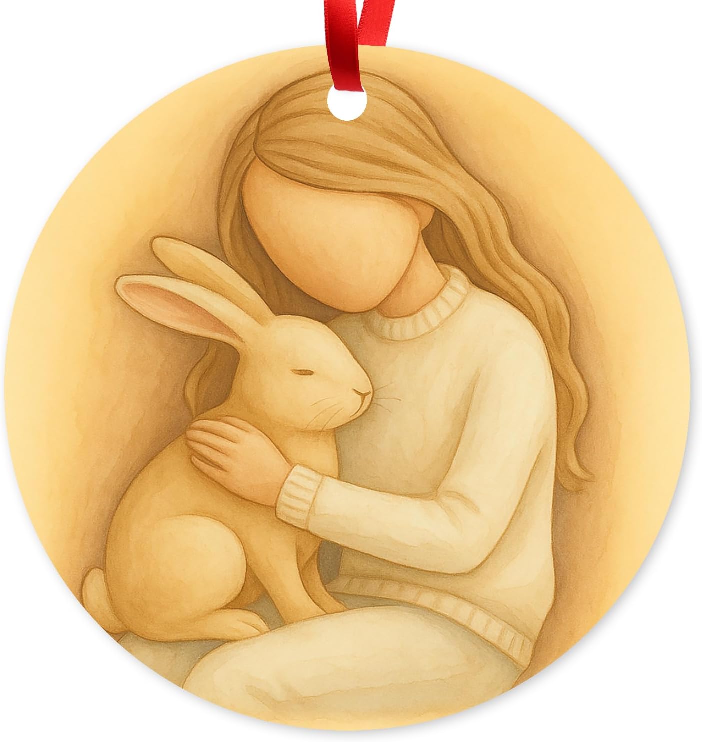 Bunny Ornaments for Christmas Tree Decorations 2025, Velvet Pouch Included, Large 3.75" Round Metal Ornament