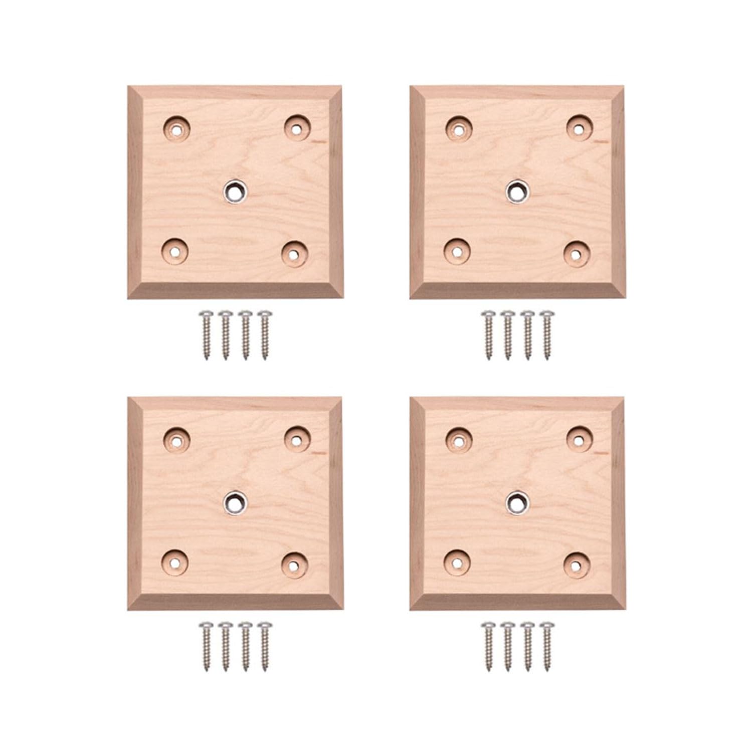 Osborne Wood Products 4" x 4" x 3/4" Wooden Leg Mounting Blocks (Set of Four), Mounting Block Wood Plates, Accepts Hanger Bolt on Leg or Foot (Not