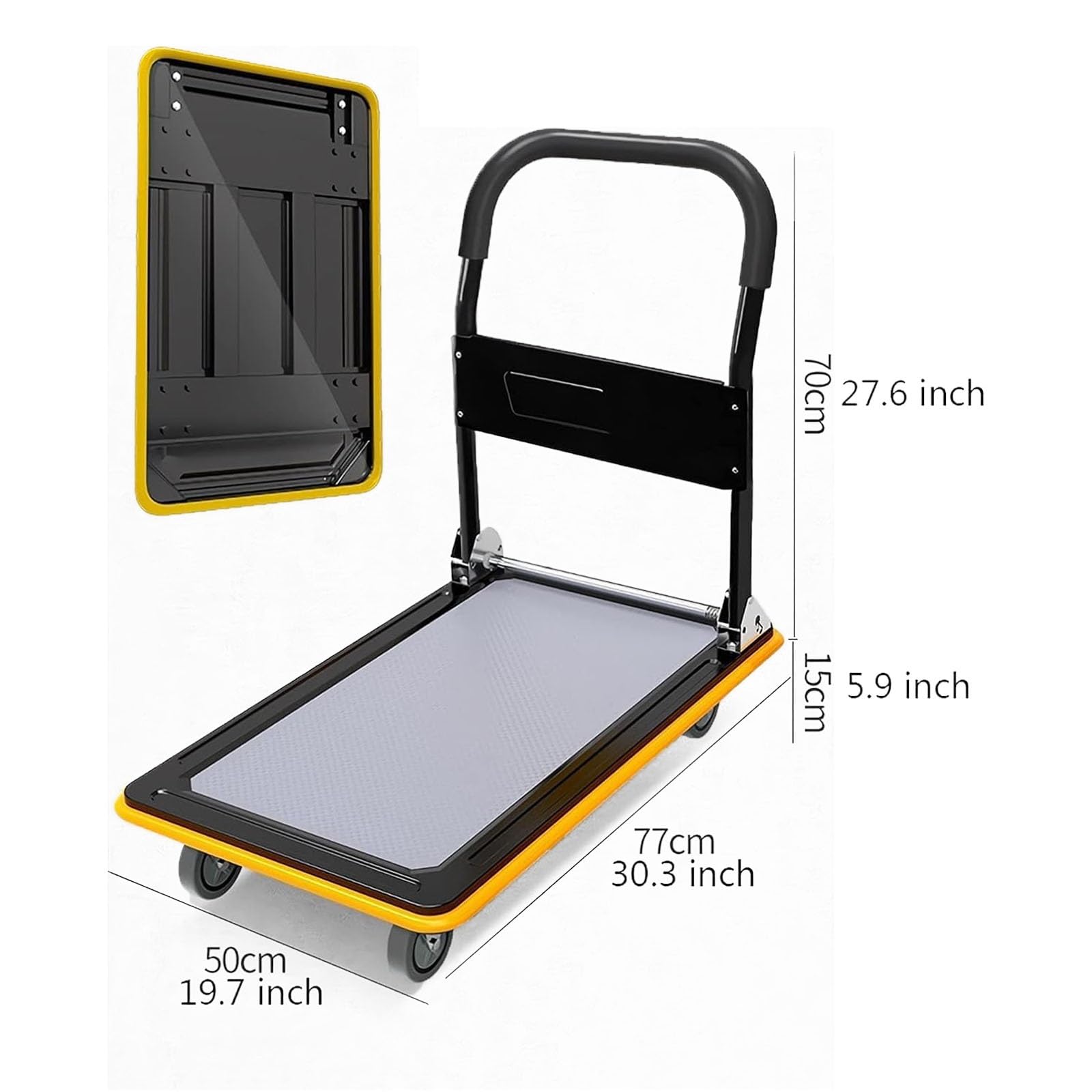 Carrello Da Trasporto Con A Piattaforma In Acciaio Piccolo Carrello A Mano Pieghevole Con Ruote Piroettanti Per Librerie Carrelli Per Traslochi Ristoranti A Spinta Per Carico Uso Domestico(Blac