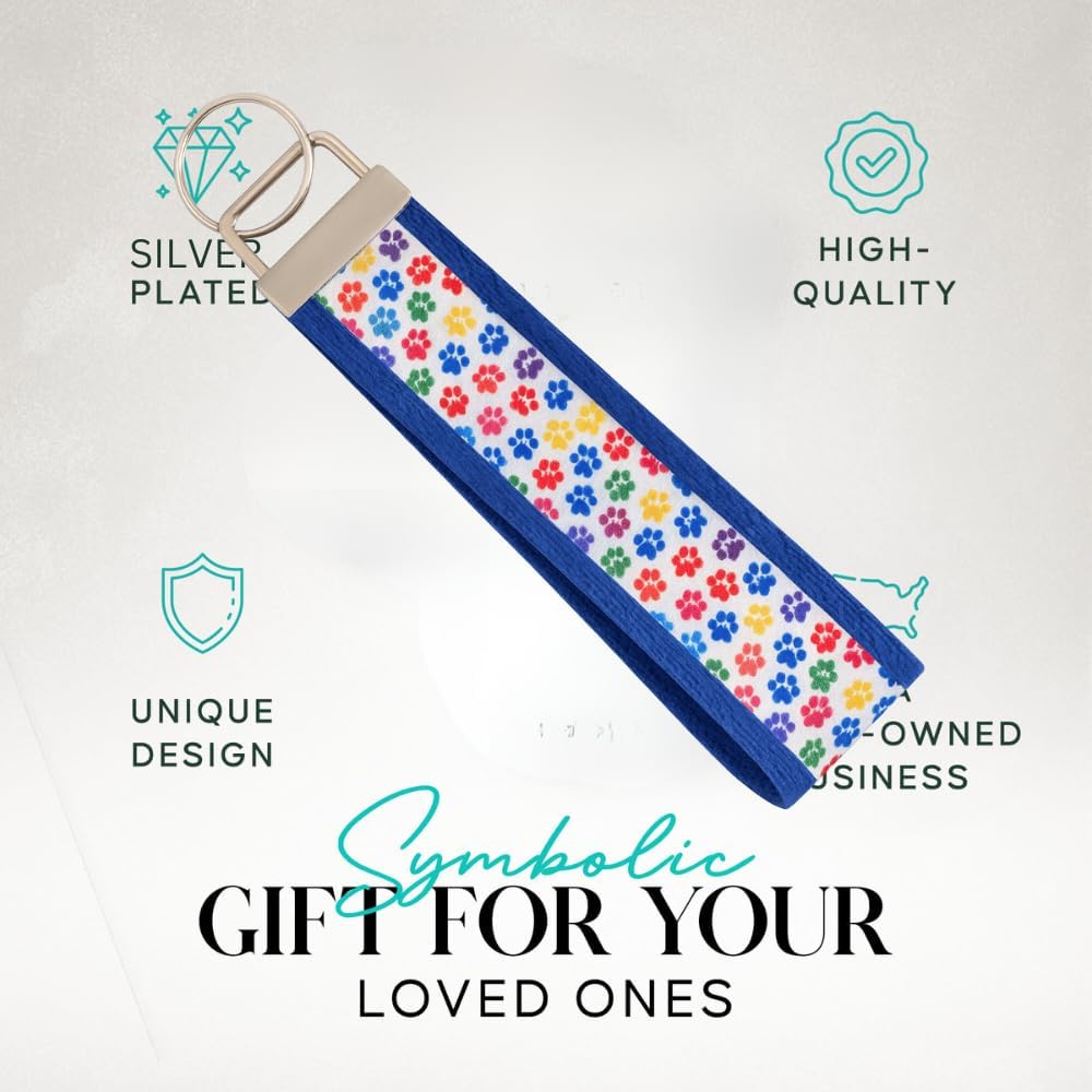 Dog Paw Print Wristlet Keychain – Colorful Fabric Hand Strap with Metal Ring for Keys, ID Cards, and Small Accessories - Image 2