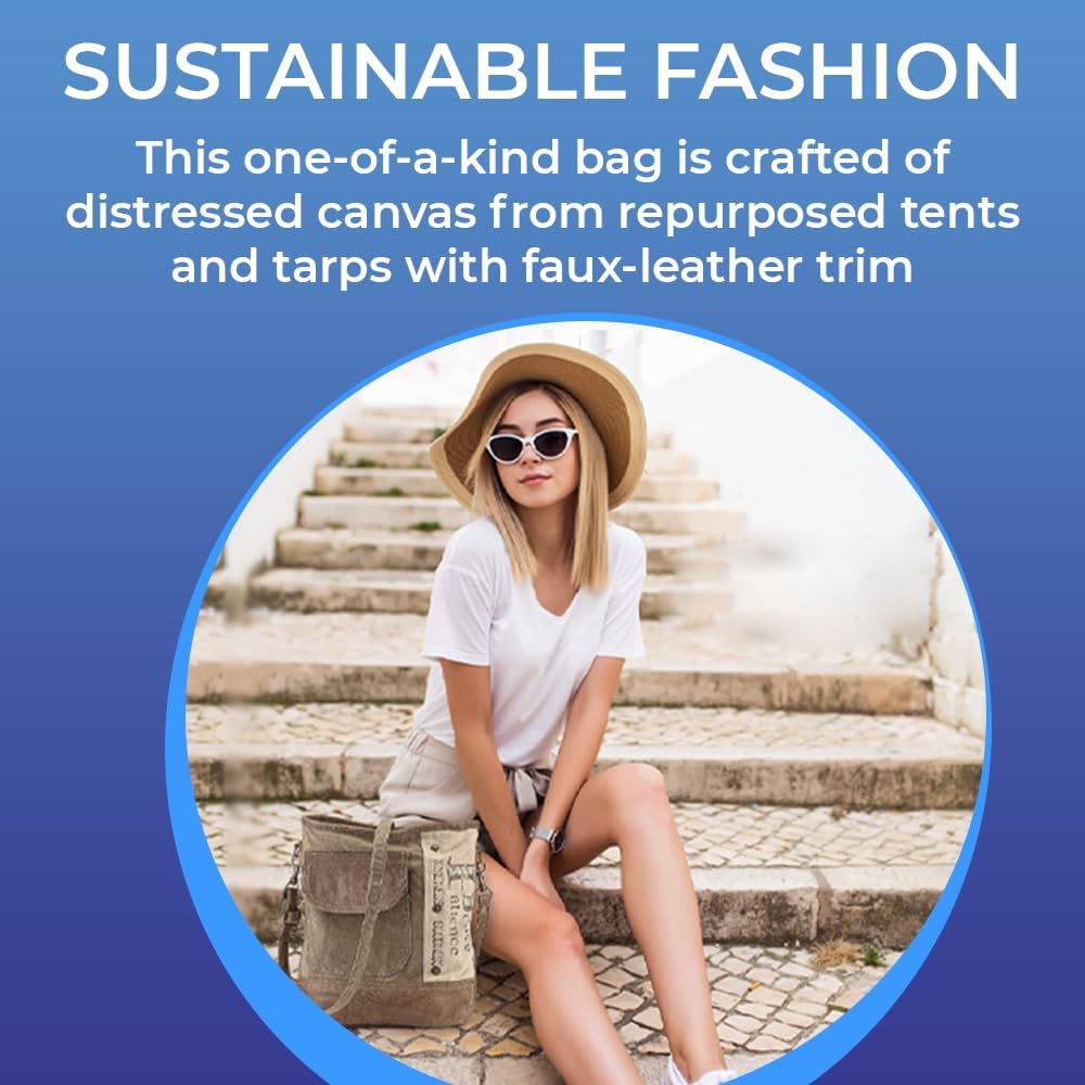 Upcycled Canvas Shoulder Bag, Earth Friendly Tote, Inspirational Words, No Two Alike, Adjustable Strap, Fully Lined, Zip Closure,12” x 12 ¾” - Image 2