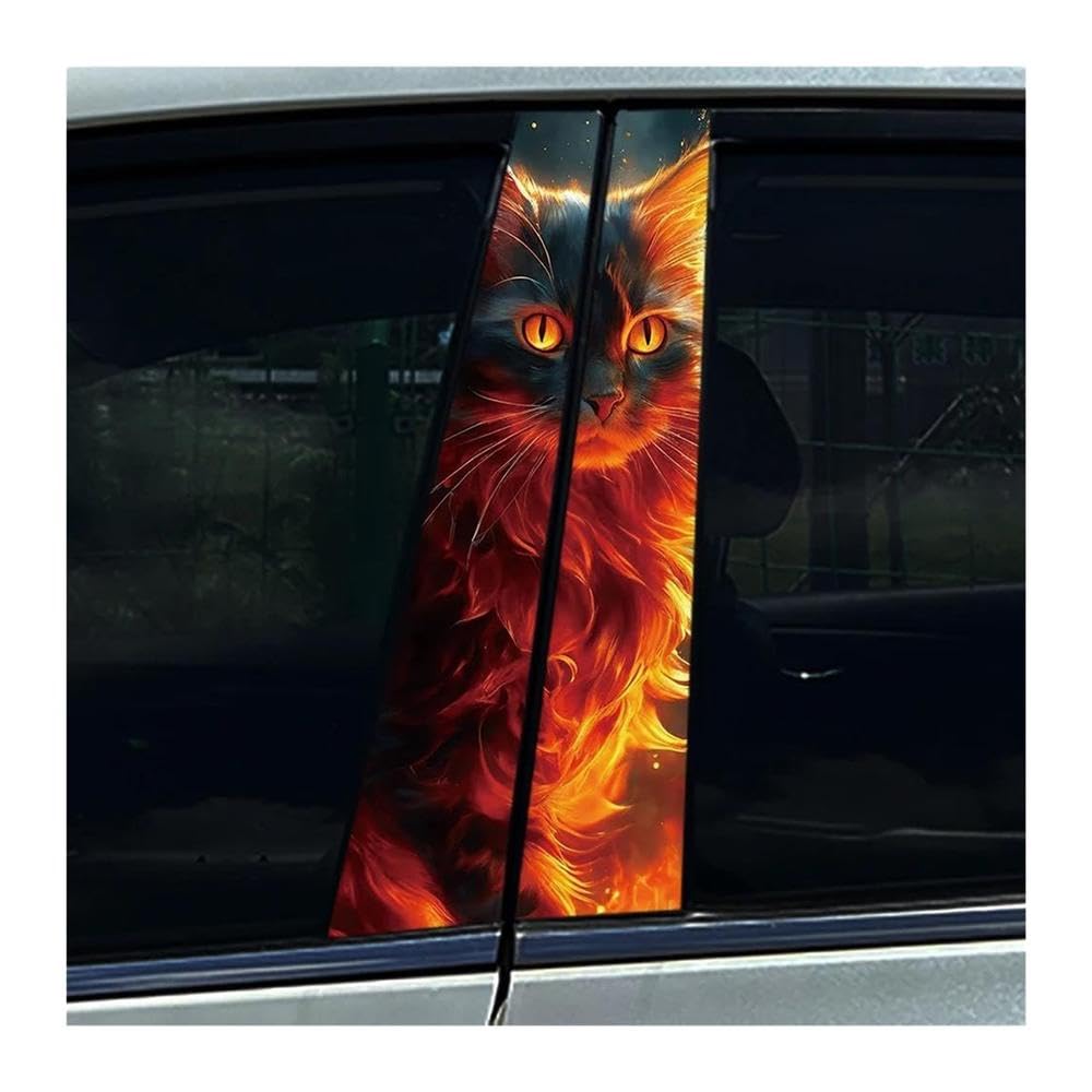 Body Parts 2PCS Auto B-Pillar Stickers Cat Flame Car Center Column Waterproof Decals(C)