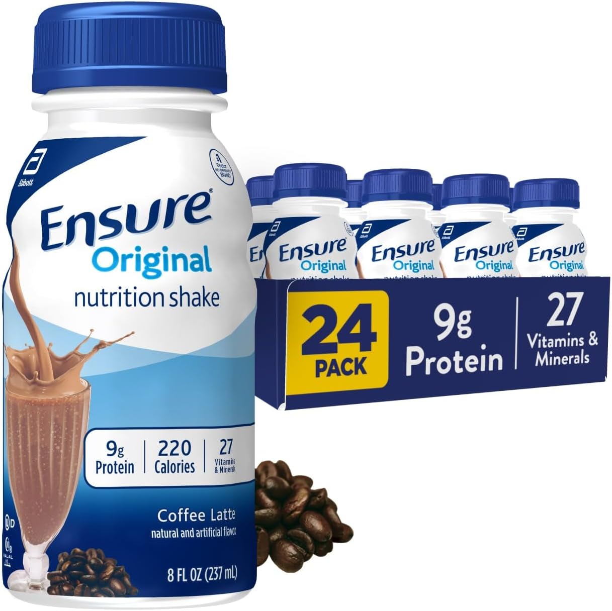Ensure Original Coffee Latte Nutrition Shake | Small Meal Replacement Shake | Ready To Drink | 9g Protein, 27 Vitamins and Minerals | 8 fl oz - 24 Pack