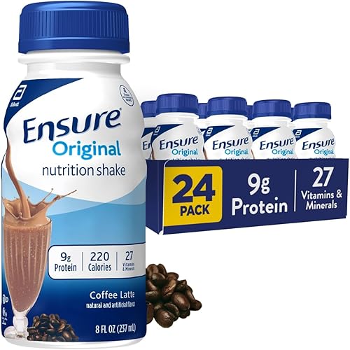 Ensure Original Latte de Café Nutritivo | Batido Pequeño de Reemplazo de Comida | Listo Para Beber | 9g de Proteína, 27 Vitaminas y Minerales | 8 fl