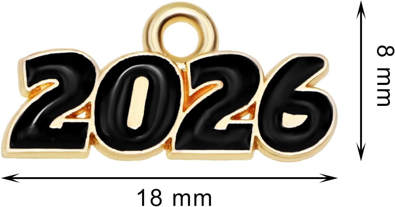 Shapenty Mini 2026 Enamel Charms Metal Year Signet 2026 DIY Pendant Charm Accessory Bulk for Bracelet Necklace Earring Keychain Craft Jewelry Making Christmas Graduation Party Decor, 50PCS - Image 2