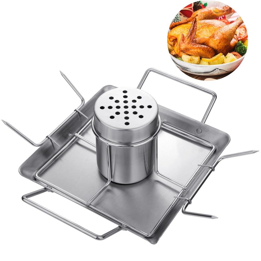 Juego profesional de soporte para pollo y sartén para asar pavos: lata de cerveza y pollo asador