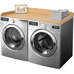Nedura Washer Dryer Countertop for Washing Machine w/Anti-Vibration Pads&Curved Edge Rails, Bamboo Laundry Countertop, Washer Dryer Topper, Laundry Room Organization, Laundry Room Accessories-Natural