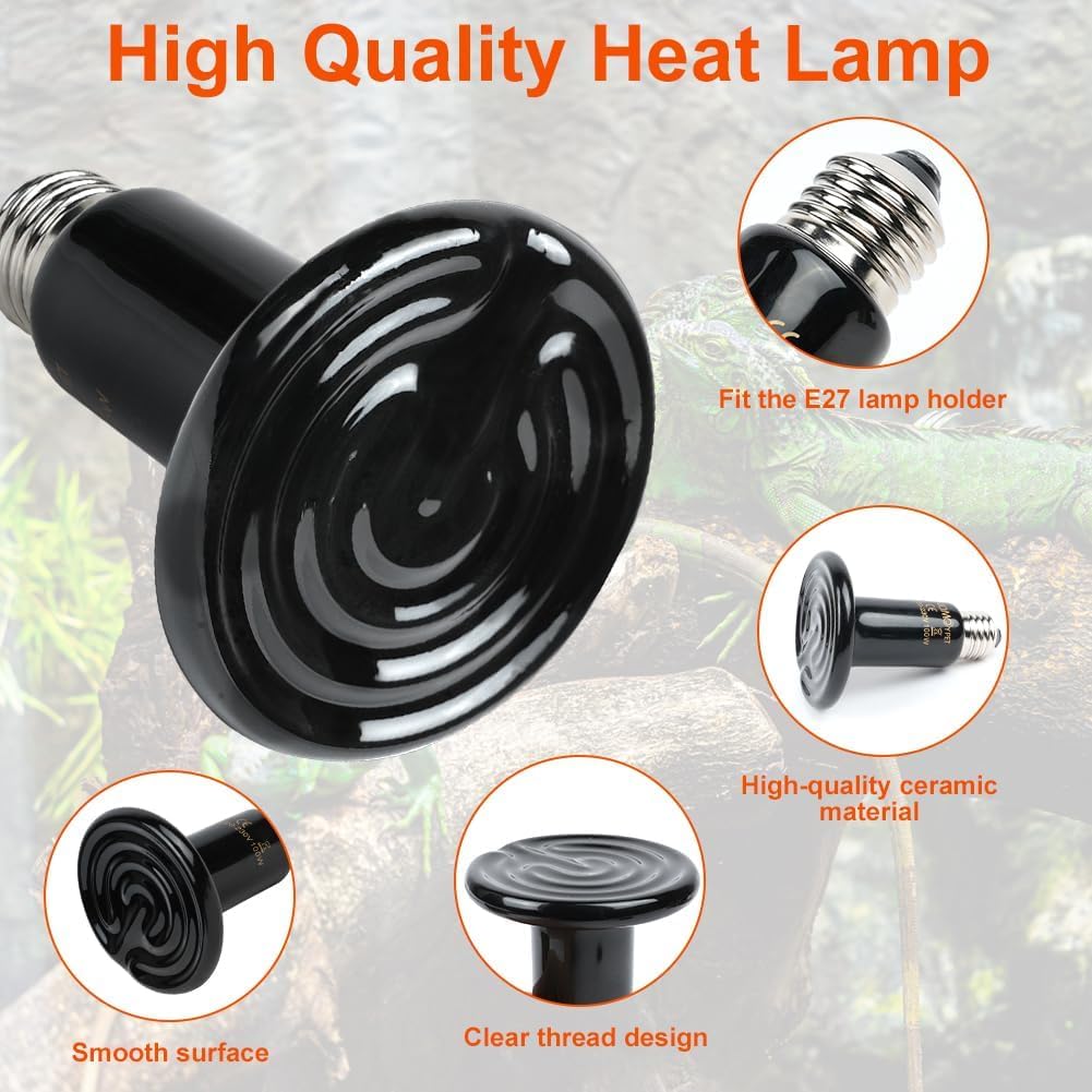 Adiwo 100W Lampadina Riscaldante in Ceramica, E27 Rettile Lampada a Infrarossi Riscaldante, Lampada Rettile, per Anfibi e Rettili Tartaruga, Uccelli, Lucertola, Serpente