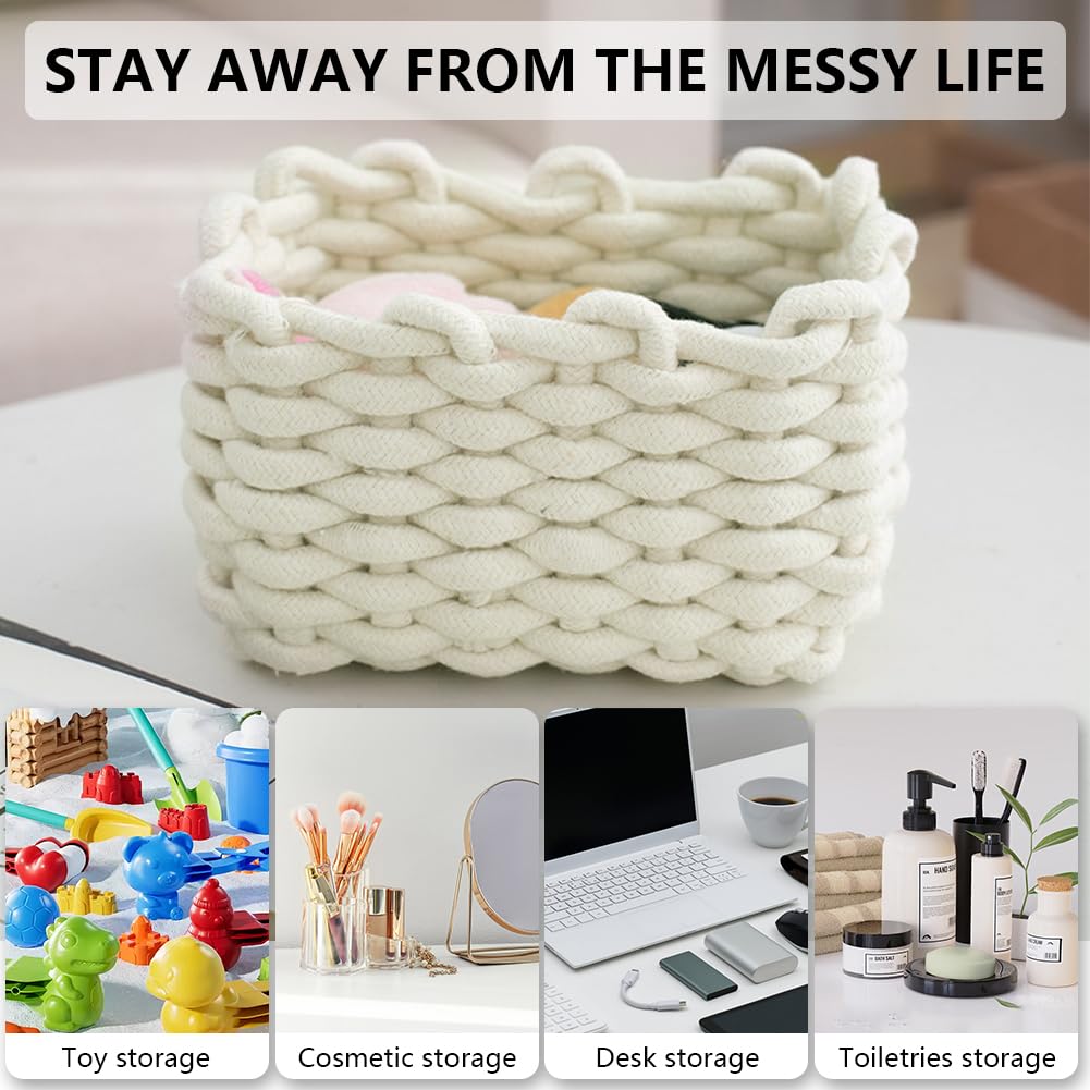Aolso Panier Rangement,2 Panier Salle de Bain Corbeille Enfant Panier en Corde de Coton Mignon Panier de Rangement Tressé en Coton Décor Maison,CD, Cosmétique,Langes Coton (Blanc)