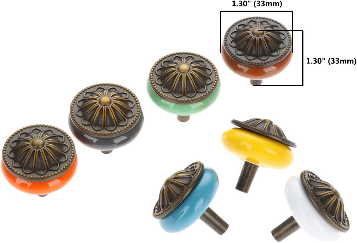 Corasays Antique Bronze Ceramic Drawer Cupboard Pulls Handles Wardrobe Drawer Cabinet Door Kitchen Knobs and Handles, Pack of 6 (Green)