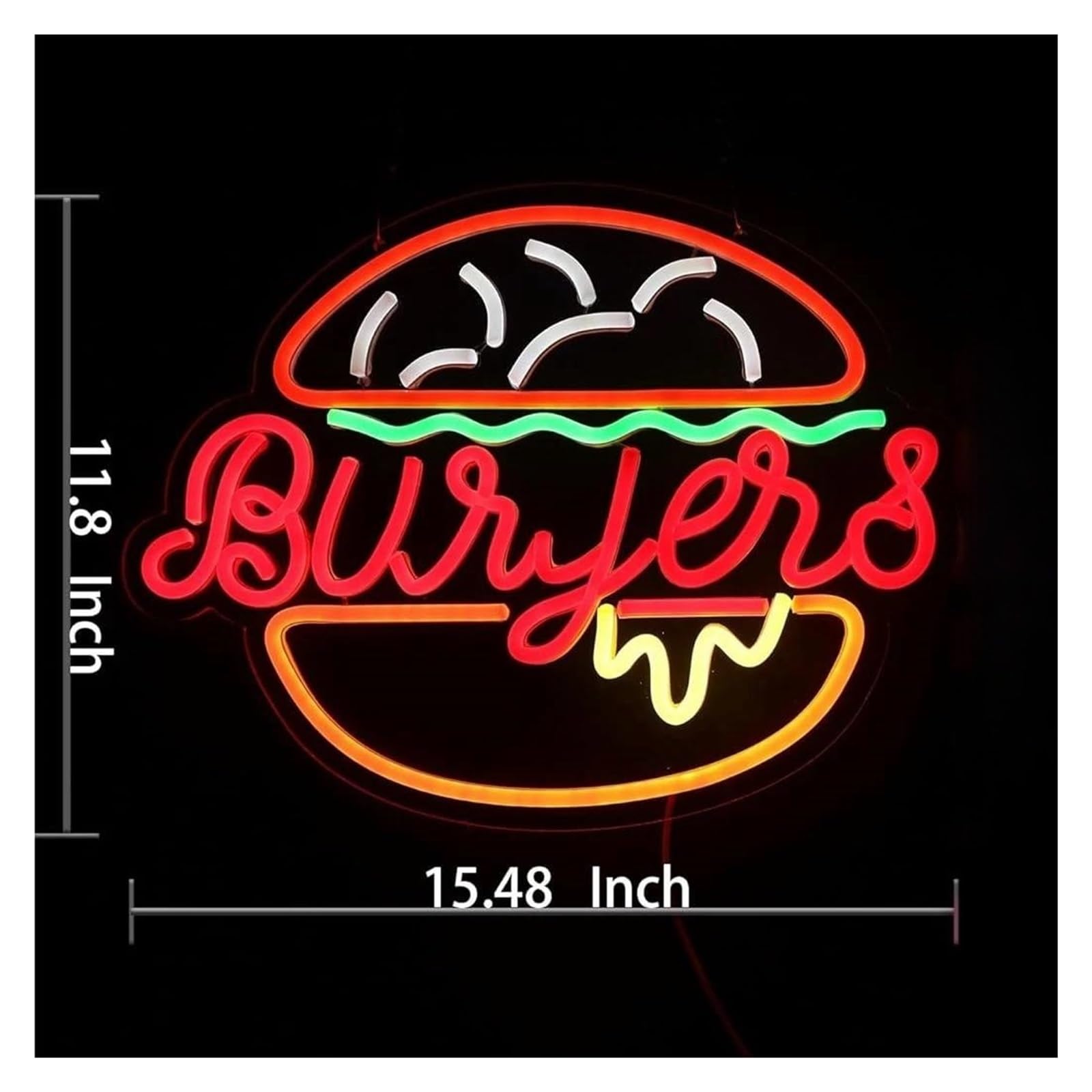 XENITE Luces Art Decoration Christmas Letrero De Neón De Hamburgo Decoración De Pared Con Luz LED Para Tienda De Hamburguesas Restaurante Comercial De Comida Rápida Cine Bar 39.32cm×29.97cm