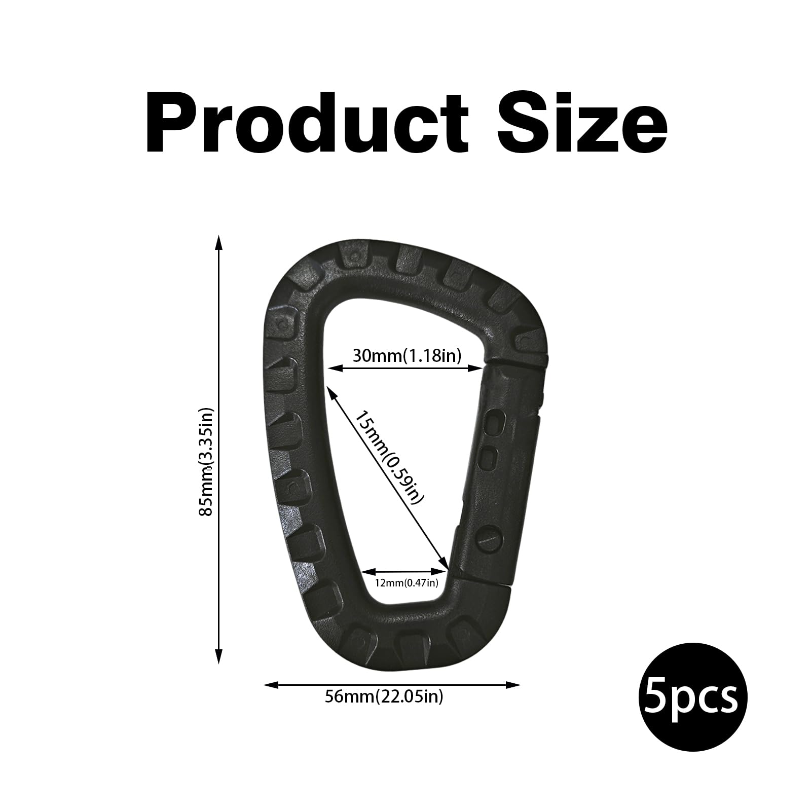 Mousquetons en Plastique – Lot de 5 – Mousqueton Tactique Militaire Noir avec Fermeture à Ressort, Léger et Polyvalent pour Camping, Randonnée, et Activités Extérieures- Forme de D, Carabiner