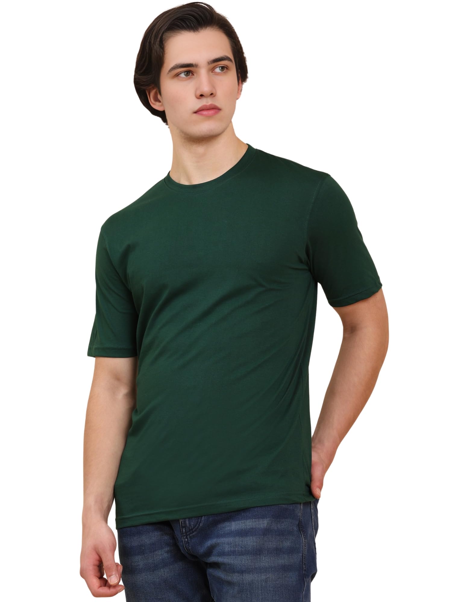 AMAZON BRAND - ANARVA Men's Cotton Round Neck T-Shirt - Regular Fit, Half Sleeves, Plain Casual Tee