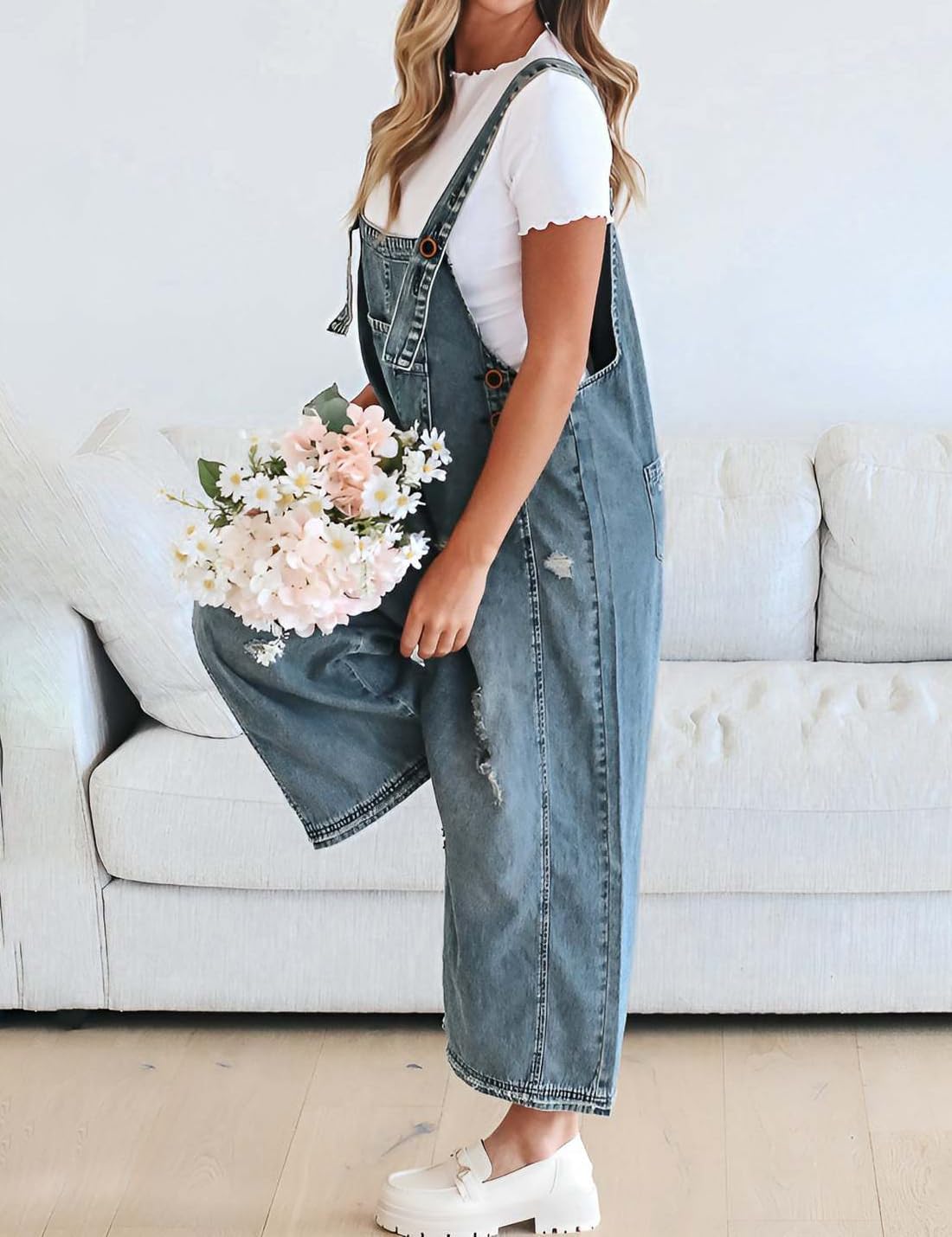 Damskie spodnie ogrodniczki w stylu vintage, denim, luźne, rozproszone, regulowane, baggy harem, kombinezon, spodnie