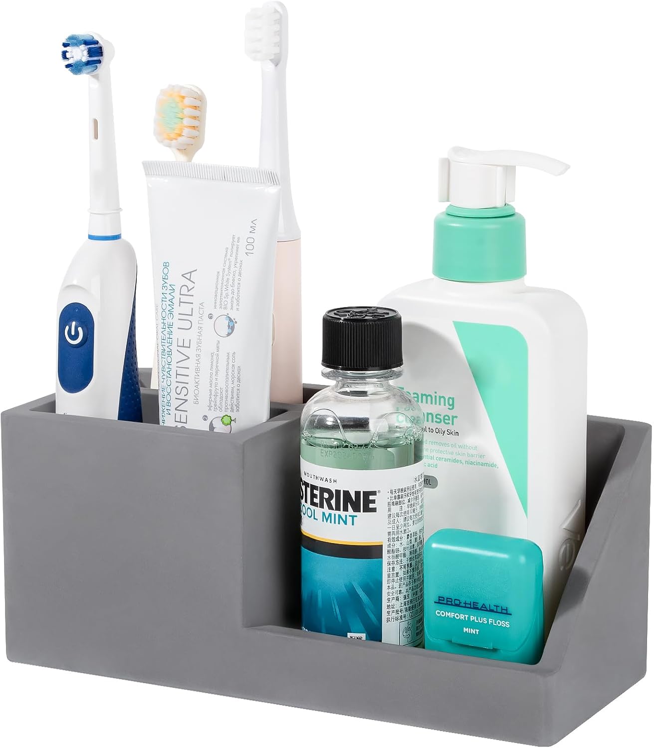 Diatomite Toothbrush Holders for Bathrooms, Quick Dry Electric Tooth Brush and Toothpaste Organizer Bathroom Accessories for Countertop, Vanity, Sink – Dark Grey