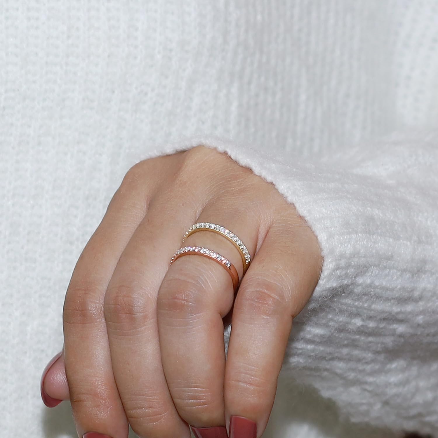 Half Eternity Wedding Band for Women Round Lab Created Moissanite or Lab Grown Diamond Stackable Engagement Ring in 14k Gold Plated 925 Sterling Silver Jewelry Gift for Her - Image 5