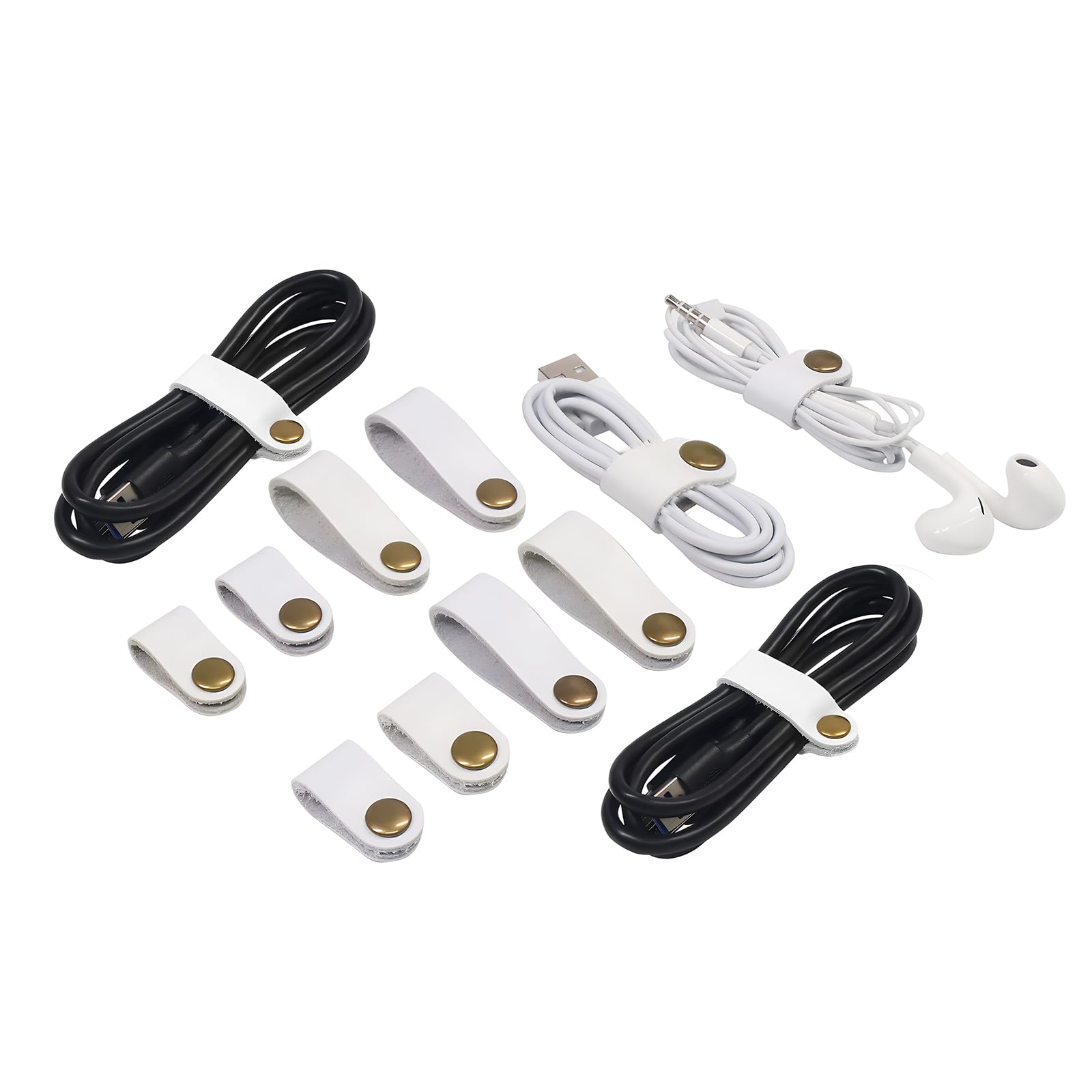 Organizador de cables de cuero Coideal blanco con soporte premium a presión para escritorio