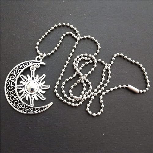 Miniatura 3 de Crescent Moon Pendant Necklace, Sun and Moon Charm Stainless Steel Ball Chain Long Necklace for Man Woman, Bohemia Jewelry
