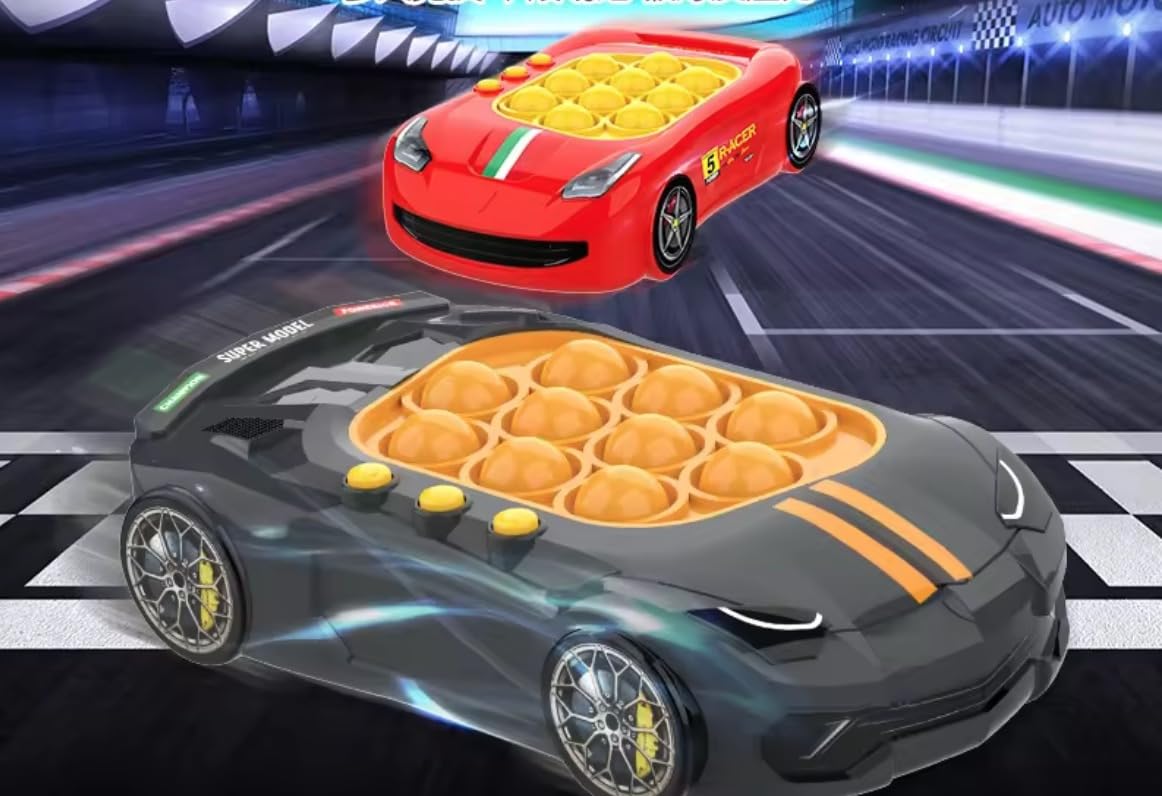 Turbo Light-Up Racing Pop It Game - Fidget Pop Fun for Kids - Handheld Sports Car Bubble Game with Flashing Lights - Exciting Push Pop Fidget Toy for Christmas & Birthday (2 Pack Black & Red)