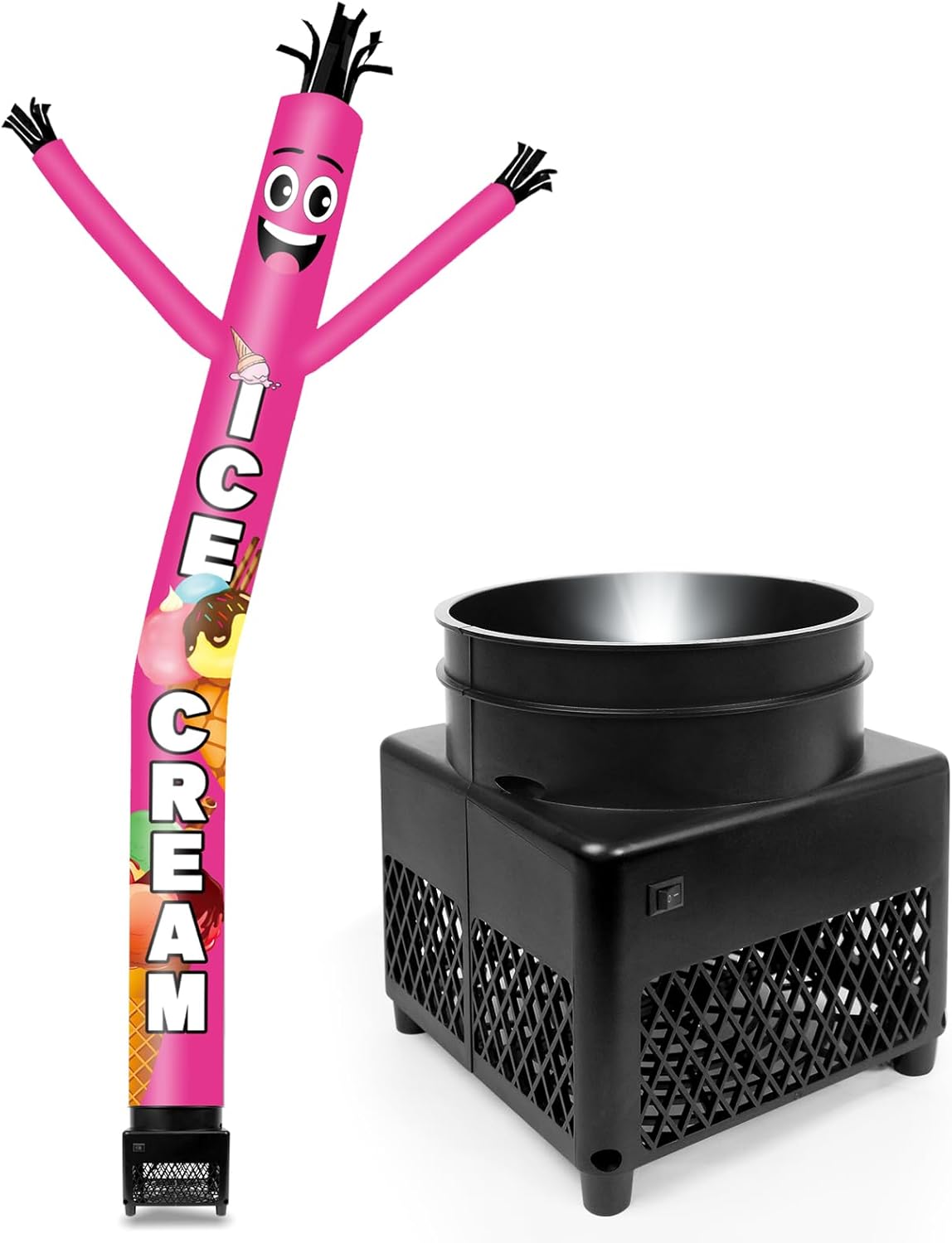 6FT Ice Cream Inflatable Tube Man with Weather-Resistant Blower (5.5'' Diameter) and Built-in LED - Wacky Waving Dancing Guy for Business Advertising Promotion