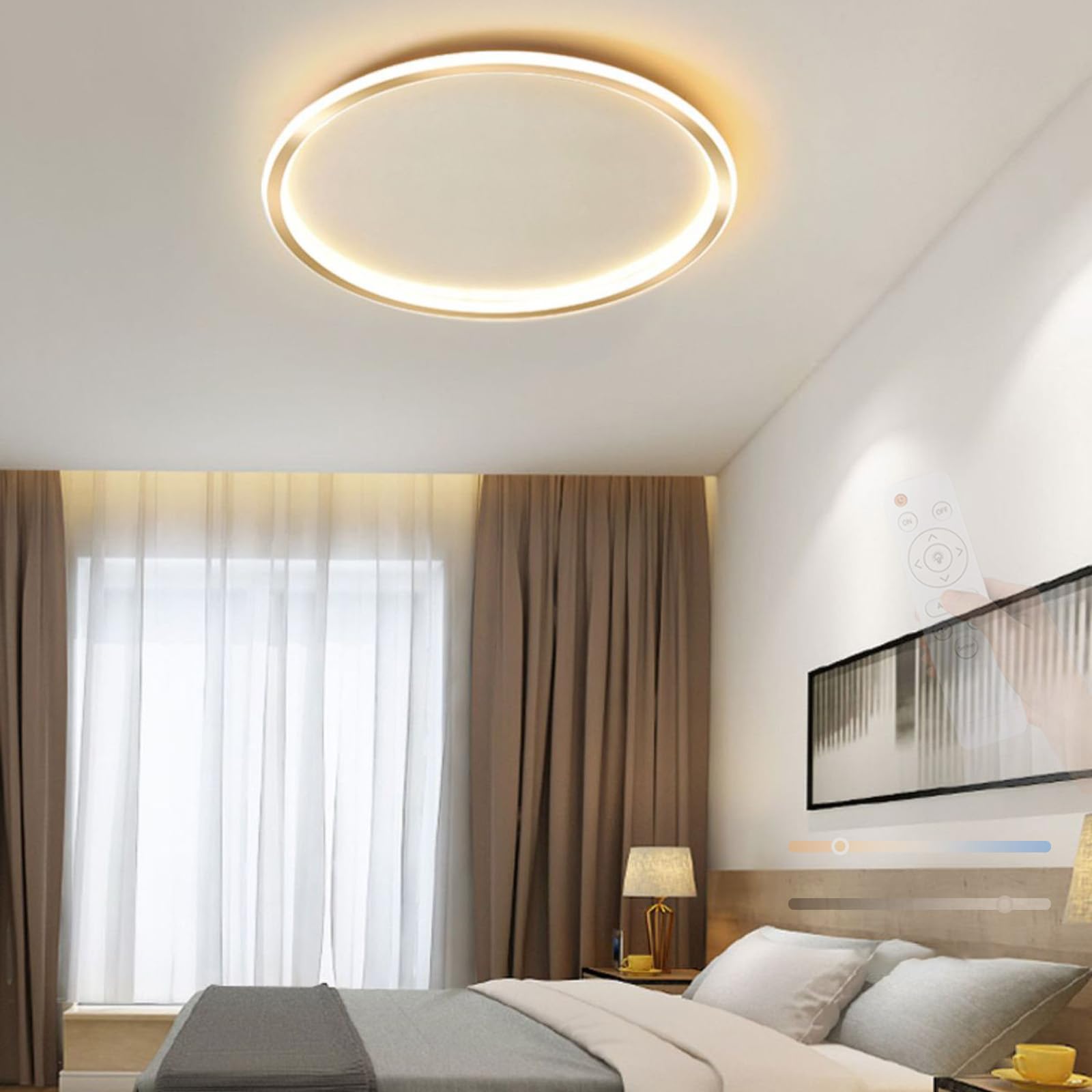 Plafonnier LED rond or 50cm dimmable avec télécommande pour salon - 8