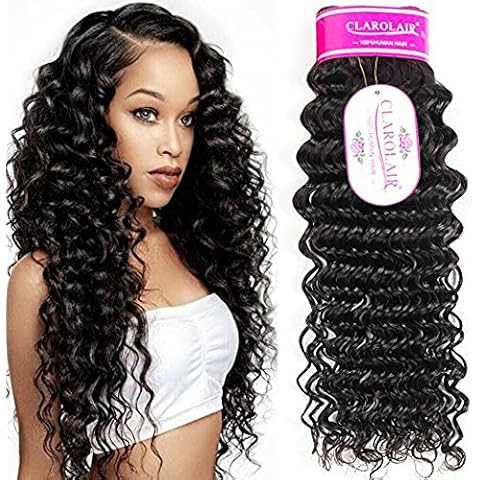 CLAROLAIR Unprocessed Brazilian Virgin Hair Extensions Real Hair Weft Brazilian Curly Human Hair Weave Brazilian Deep Curly Hair virgin brazilian hair One Bundle (100+/-5g)/pc (16 INCH 1B) Cover
