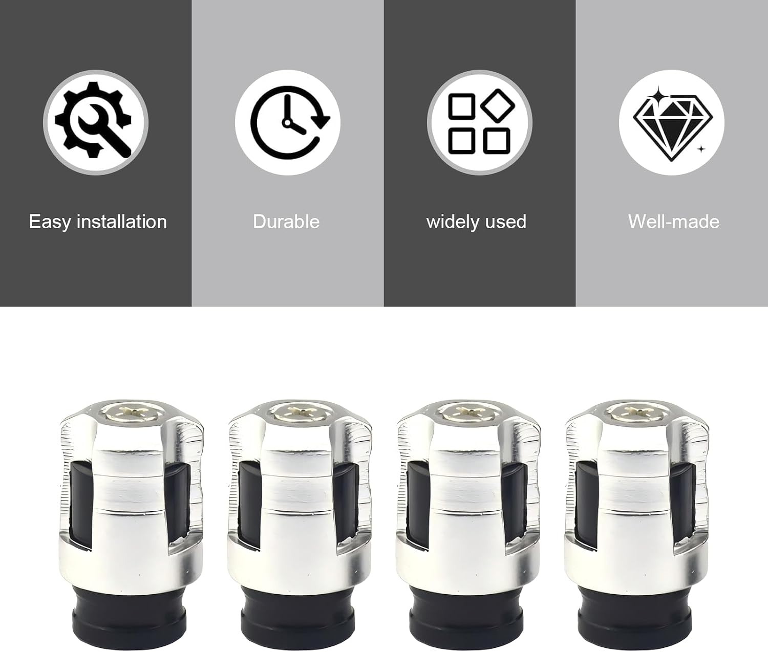 4PCS Car Tire Valve Stem Caps, Unique Shape Aluminum Alloy Car Tire Valve Caps, Personalized Leak-Proof Valves Stem Cover, Universal Wheel Accessories for Auto, Motorcycles, Bikes (Silver) image 5