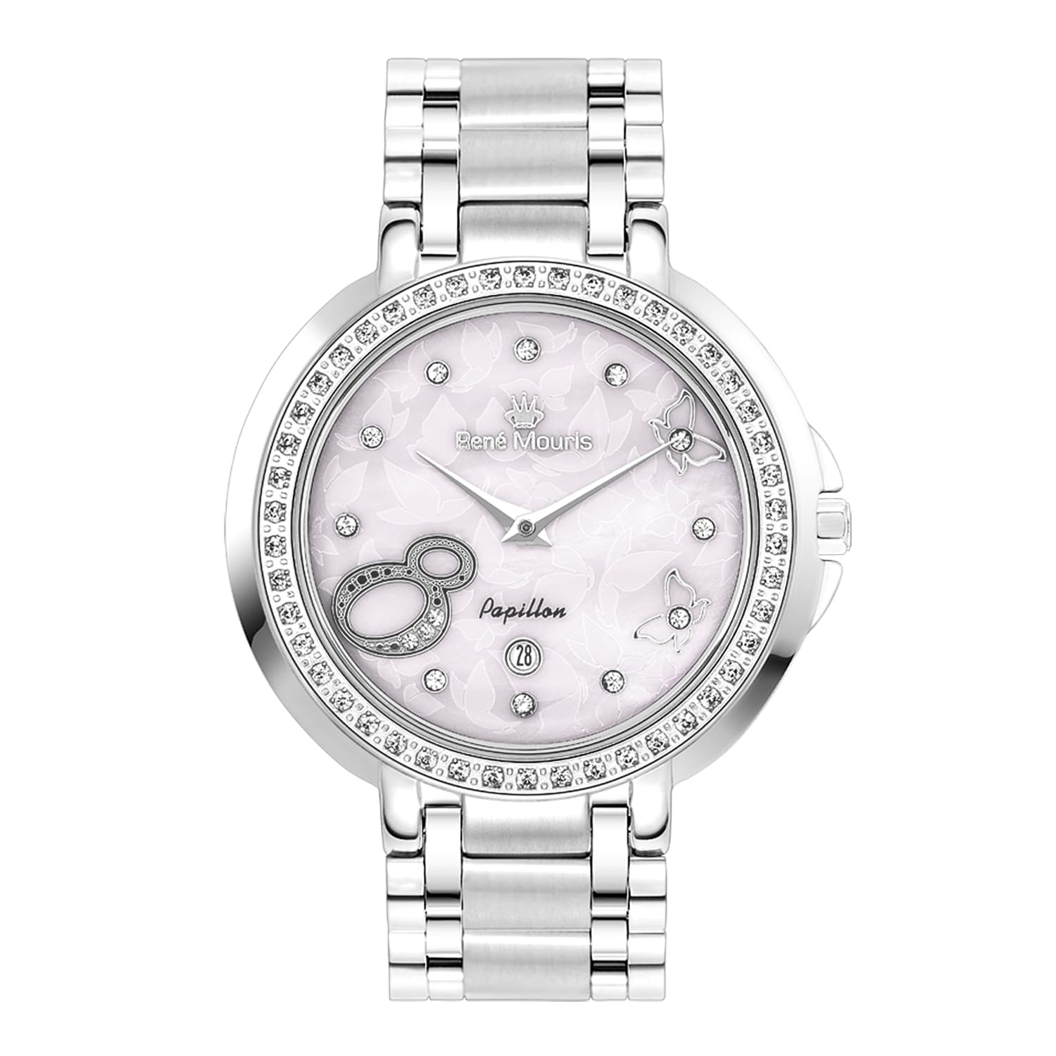 René Mouris Papillion Watches for Women - 36MM 316L Stainless Steel Luxury Watch - Sapphire Coated Mineral Crystal - 50M Waterproof Wrist Watches with 316L Stainless Steel Band.