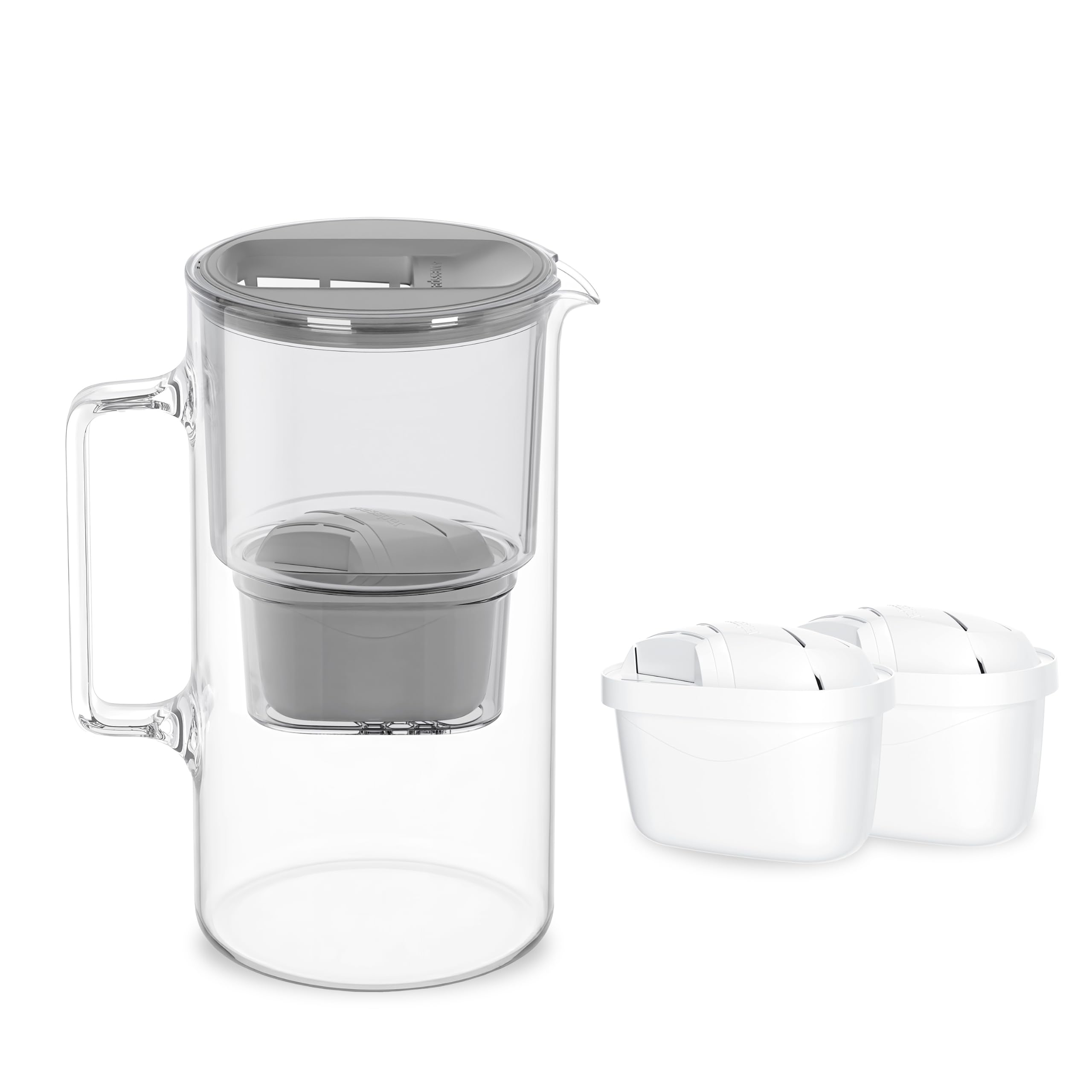 Wessper Carafe Filtrante Verre 3l, Carafe et 2 Filtre - Gris | carafe filtrante verre et filtre a eau, cartouche filtrante charbon actif eau, BPA Free