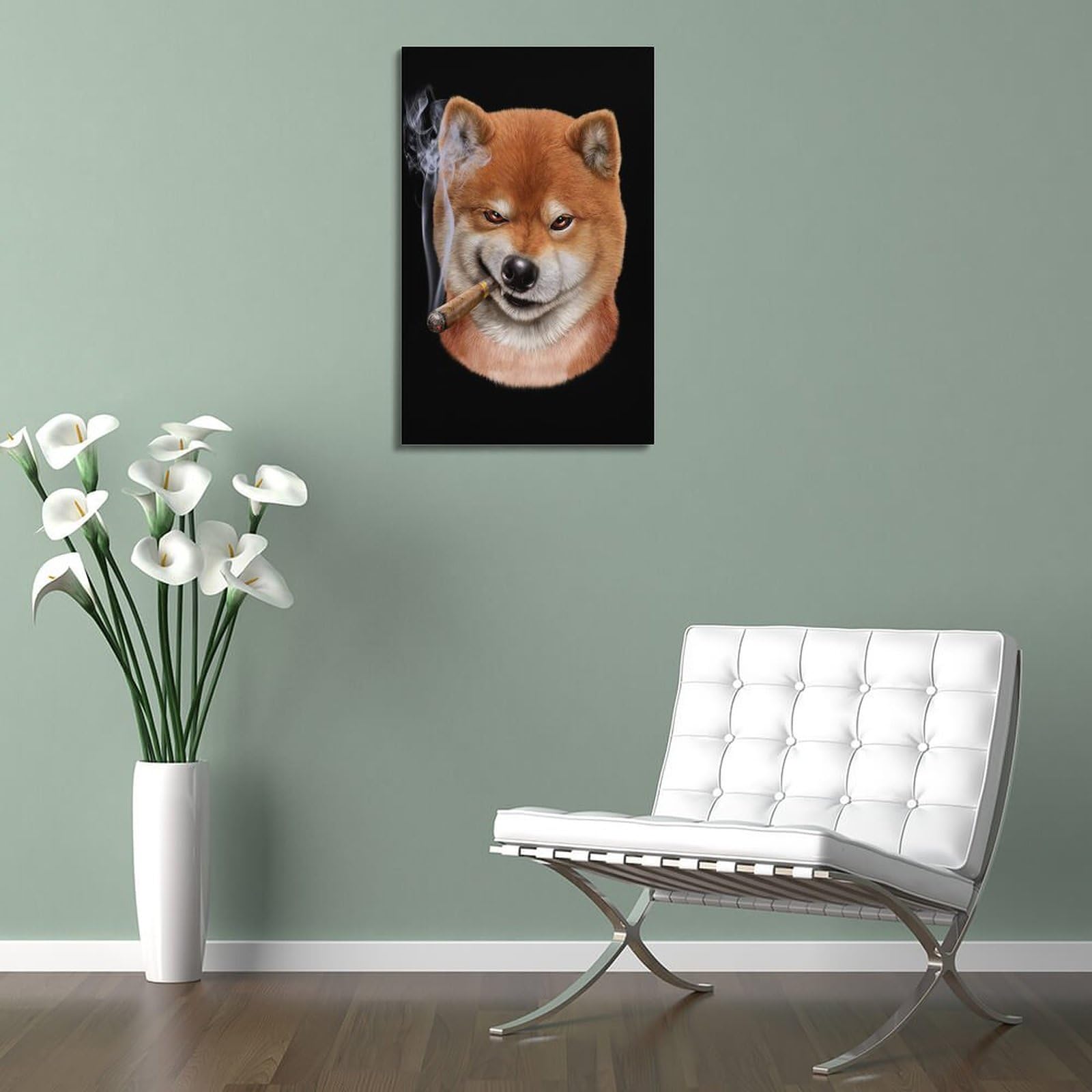 VZRSQZK Poster décoratif sur toile Shiba Inu et cigare - Décoration murale moderne pour chambre à coucher - 30 x 45 cm