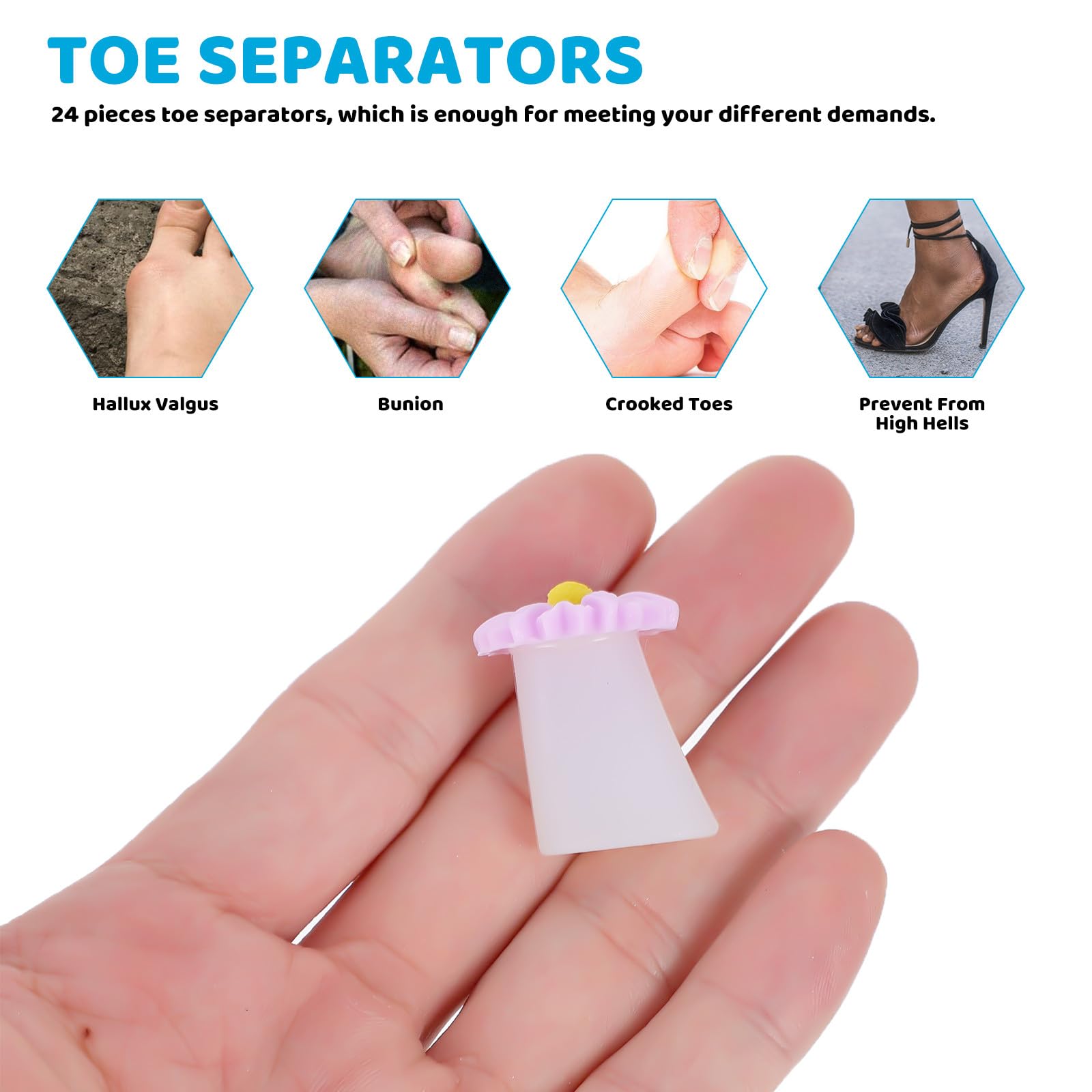Séparateurs D'orteils 24 Pièces en Silicone Réutilisables Facilitant L'art des Ongles Design Marguerite Confortable pour Pédicure et Manucure