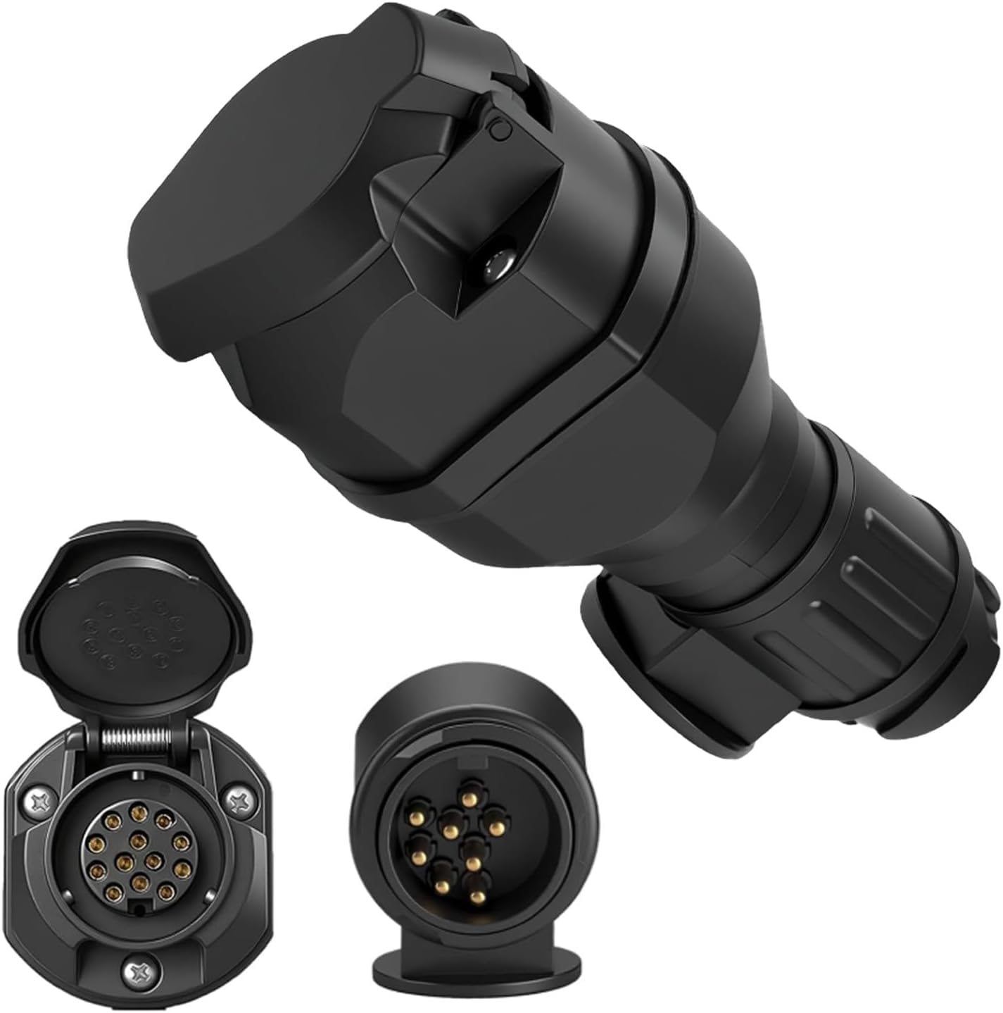 Anhänger Stecker 13 Polig auf 13 Polig Anhängeradapter 12V Steckdose 13polig - Stecker 13polig mit LED-Beleuchtung Anhängersteckerbuchse für Anhänger, Wohnmobile, PKW, Wohnwagen