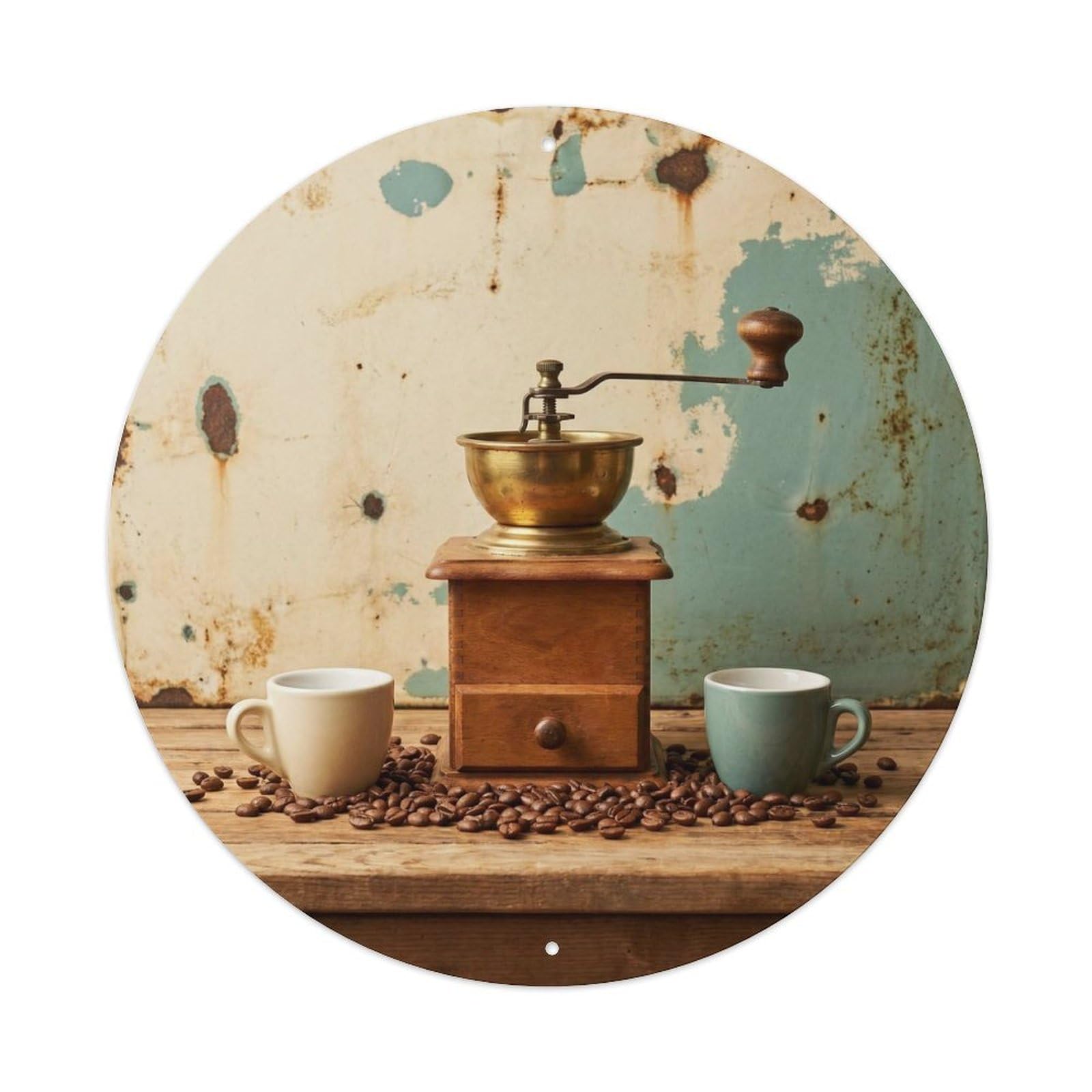 Vintage Coffeehouse Rainy Window Espresso Mug Biscuit Metal Tin Sign Plaque Wall Decor for Cafe, Man Cave, Club Bar, Office, Home Garden Round Metal Poster 8x8Inch