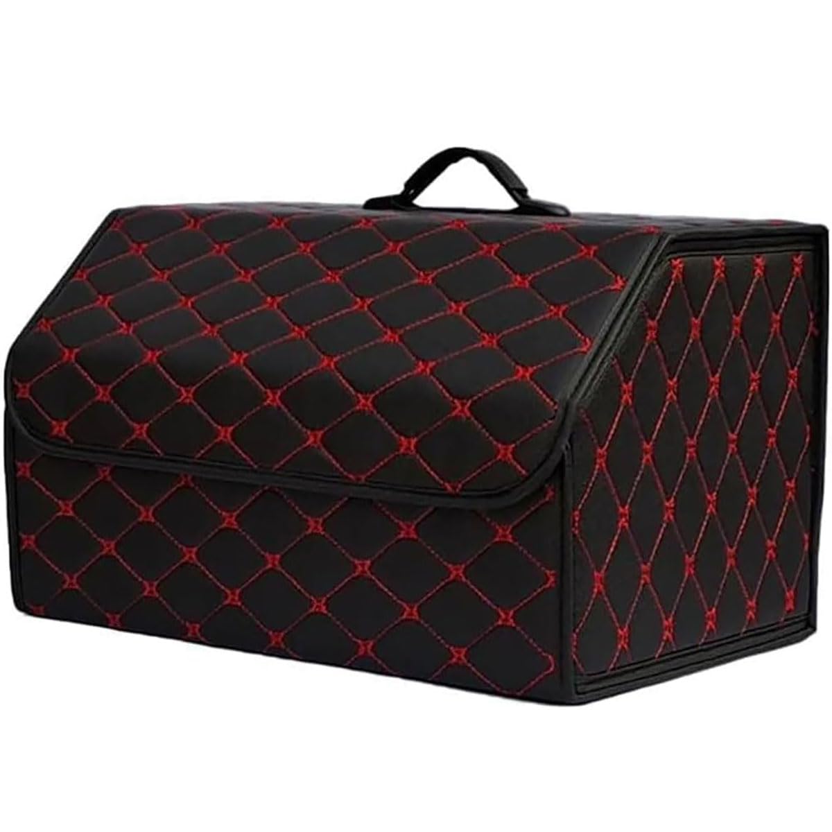 Auto Leder Kofferraum Organizer für VW Golf 6 Wagon, Autotasche Auto Kofferraum Box mit Deckel und Griffe Autozubehör Innenraum,XL-B/Black-red