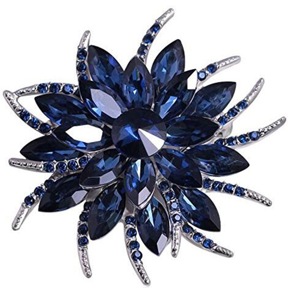 Bai You Mei Womens Brooch Pin With Fashion Jewelry Fancy Vintage Rhinestone Bling Crystal Flower Navy Blue