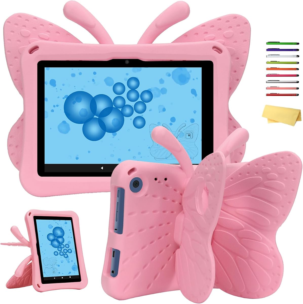 Kids Case for Amazon Fire HD 8/ HD 8 Plus Tablet 8" (Only 12th Generation, 2024/2022), UUCOVERS with Handle/Kickstand Soft EVA Foam Lightweight Stand Shockproof Girls Kids Boys Cover, Pink Butterfly