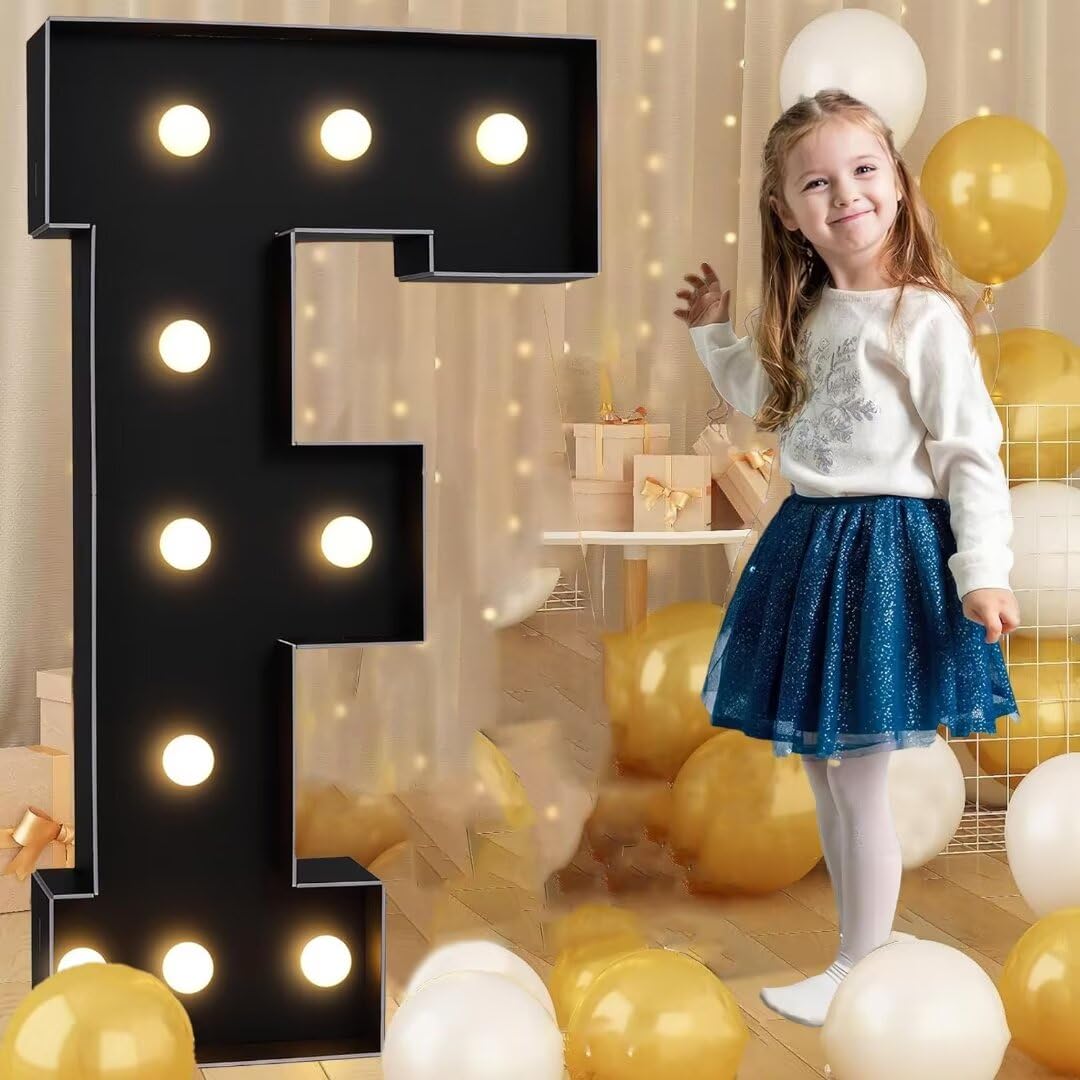 100cm-3.3ft Birthday Decor Light Up Letter F, Mosaic Marquee Light Up Sign Pre-cut Foam Board Set Marquee Numbers for Party
