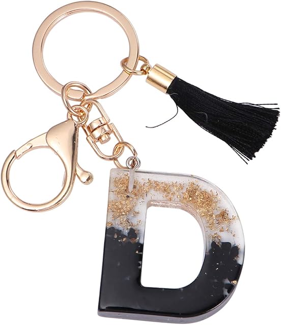 TOYANDONA Initial Keychain Letter Alphabet Key Ring Tassel Charm Key Chain Initial Purse Charms for Handbags Alphabet Initial Letter Pendant (Black D)