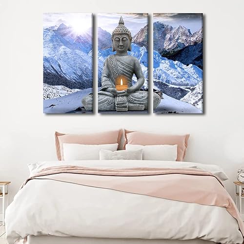 Vista 199 de TUMOVO Wall Art for Living Room Buddha Sculpture Flower Paintings Canvas Wall Art 3 Panel Wall Art Canvas Artwork Wall Decor Large Wall Decor Canvas