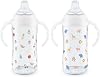 Vaso de aprendizaje NUK, +8 meses, divertidos animales y frutas, Colección Exclusiva Amazon, 10 oz, paquete de 2, libre de BPA, boquilla suave, vaso antiderrame 1