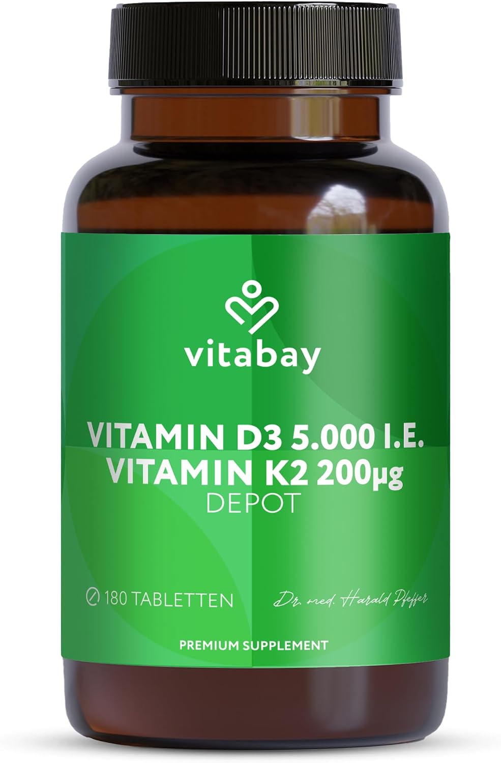 Vitabay Vitamin D3 + K2 Depot – 180 vegan tablets – highly dosed – 5000 IU vitamin D3 with K2 MK7 all-trans – without additives – vegan & laboratory tested in Germany – reserve 18 months