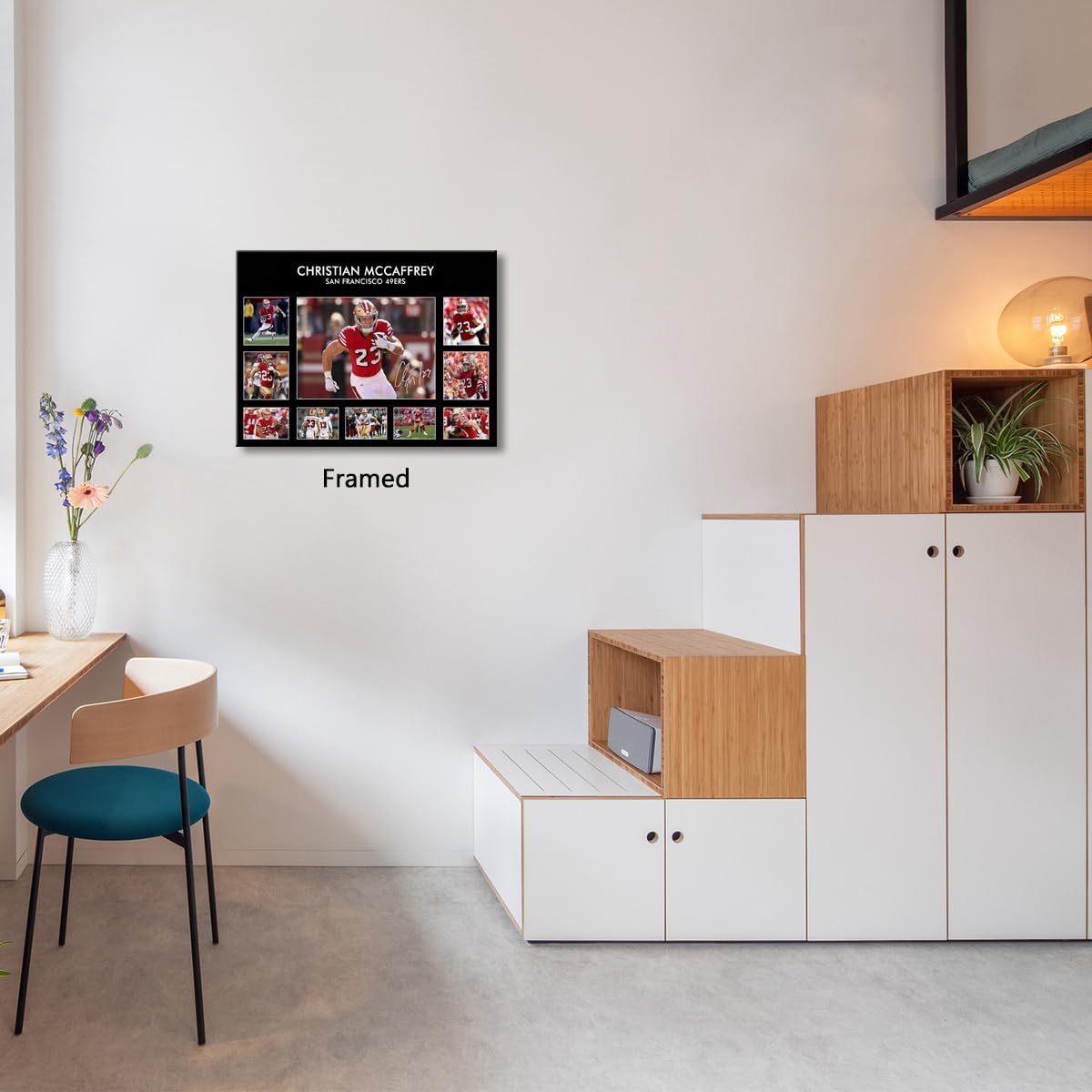 Framed Superstar 52ers Christian McCaffrey Signed Poster For Kids Fans Room Bedroom Wall Decor-American Football Posters Canvas Art Prints Picture For Teen Boy Birthday Gifts