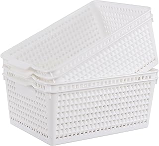 Innouse Paquete de 4 cestas de almacenamiento grandes de plástico, cesta de almacenamiento para armario de cocina, color blanco