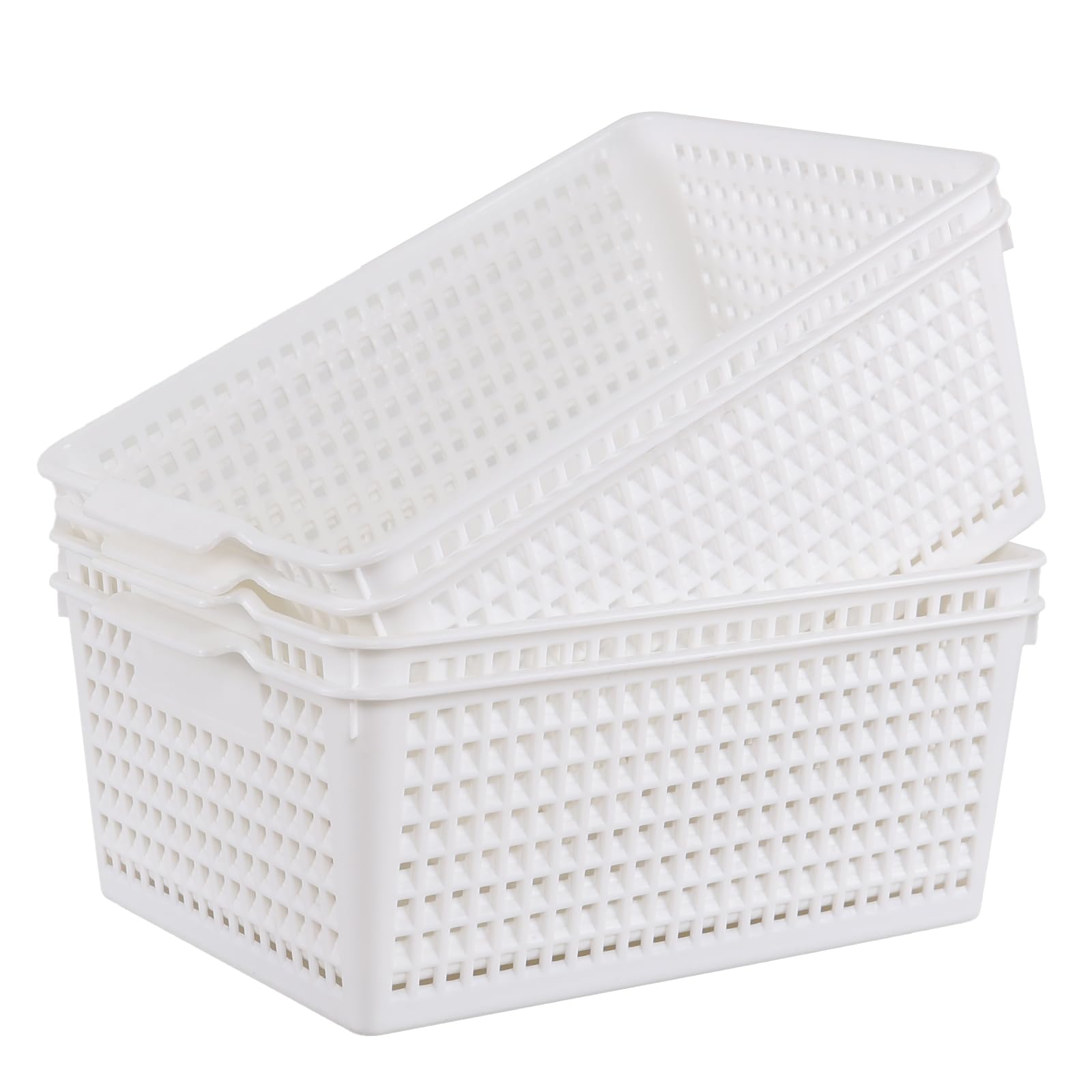 Innouse 4-Pack Plastic Storage Basket Box, Kitchen Cupboard Basket, White