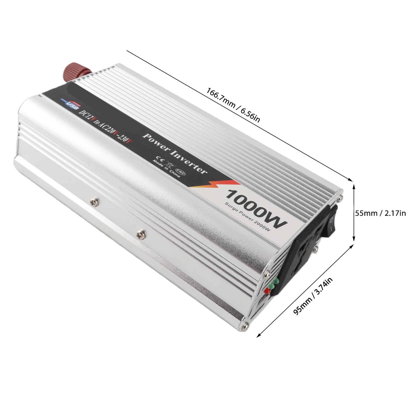 Fabater Przetwornica Mocy, 1000 W, Ciągła, 2000 W, Szczytowa, Cichy Wentylator Chłodzący, Falownik Samochodowy, Falownik Pojazdu z Portem USB do Samochodu Ciężarowego RV