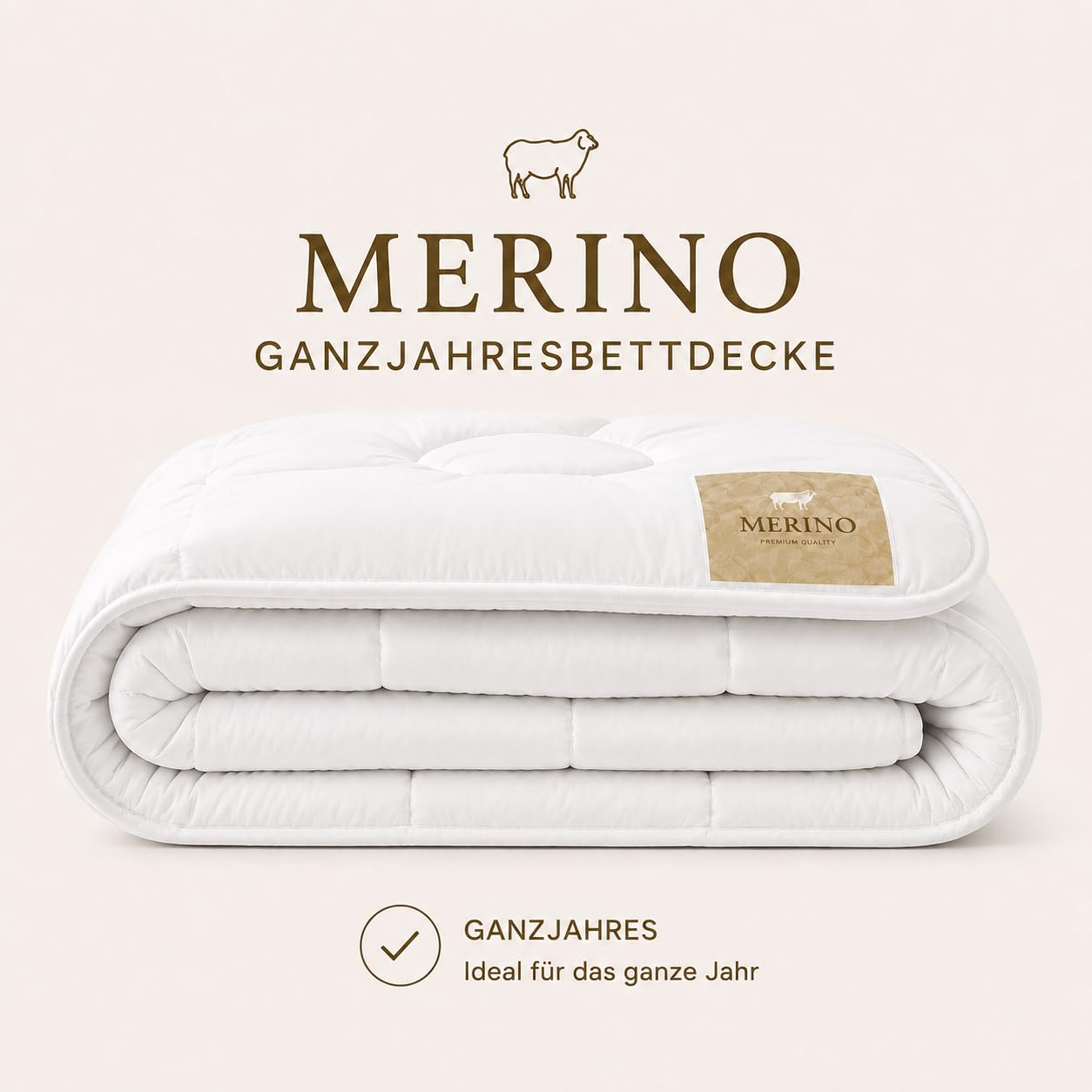 Verdone Merino Ganzjahresbettdecke 180 x 200 cm - 100% Merinowolle - Bettdecke für das ganze Jahr - Baumwoll-Satin Bezug - temperaturausgleichend, atmungsaktiv - Premium Steppdecke