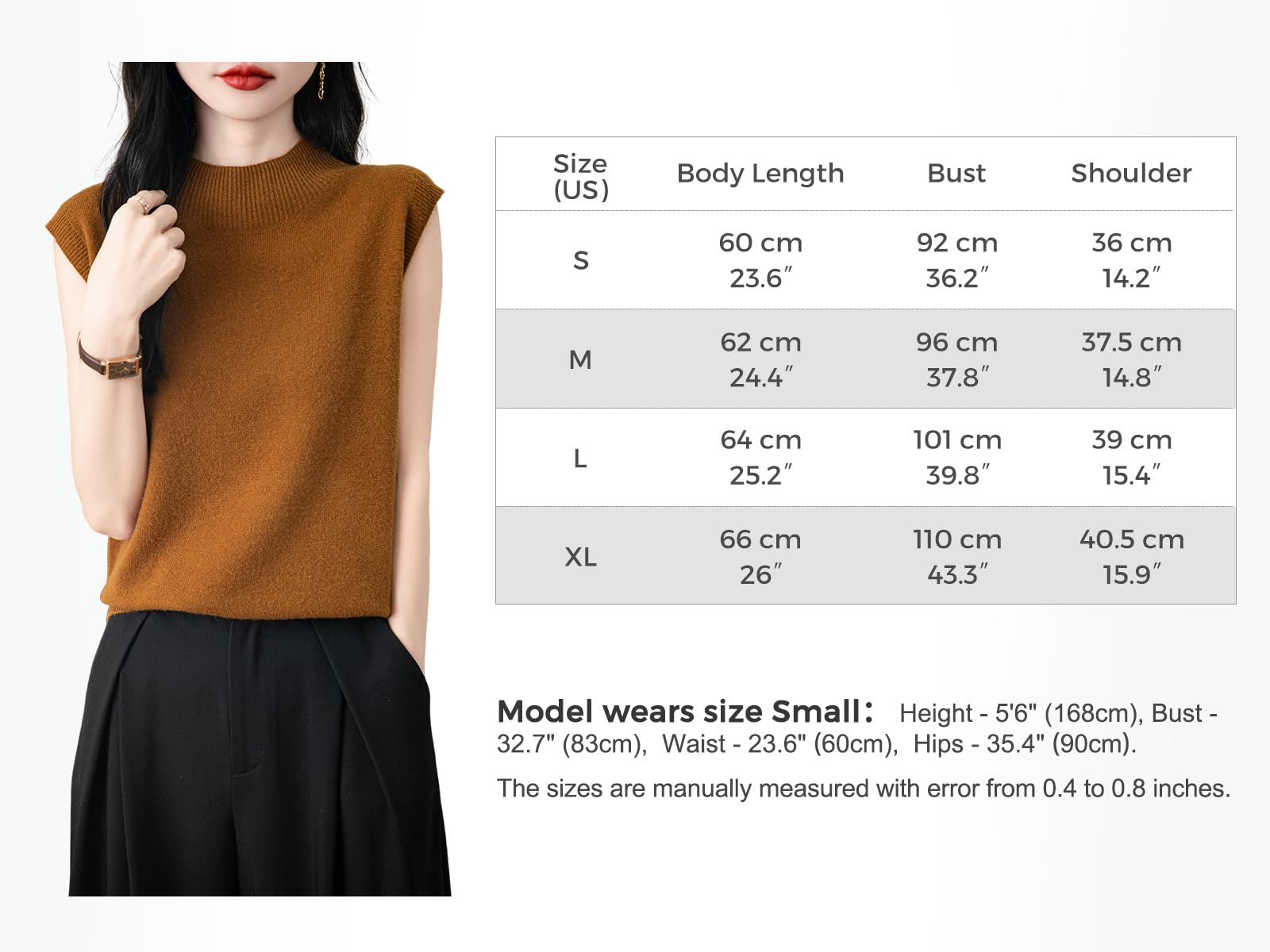 Chanyarn Donna 100% Lana Merino Primavera Autunno Inverno Prima Linea Pronto da Indossare Collo Alto Senza Cuciture Maglia Senza Maniche Maglione Gilet