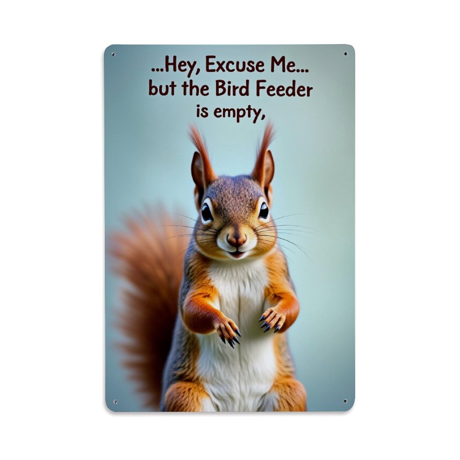 Squirrel Standing With Empty Feeder Vintage Tin Sign Retro Metal Wall Decor Metal Poster, Home Bar Garage Farmhouse Cafe Wall Art Decoration 8x12Inches