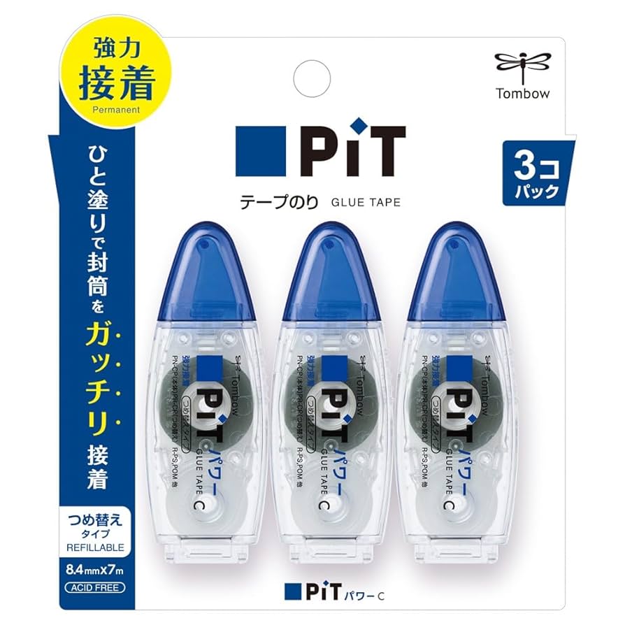 ピーのり Amazon | トンボ鉛筆 テープのり 強粘着 PiT パワーC 本体 3個